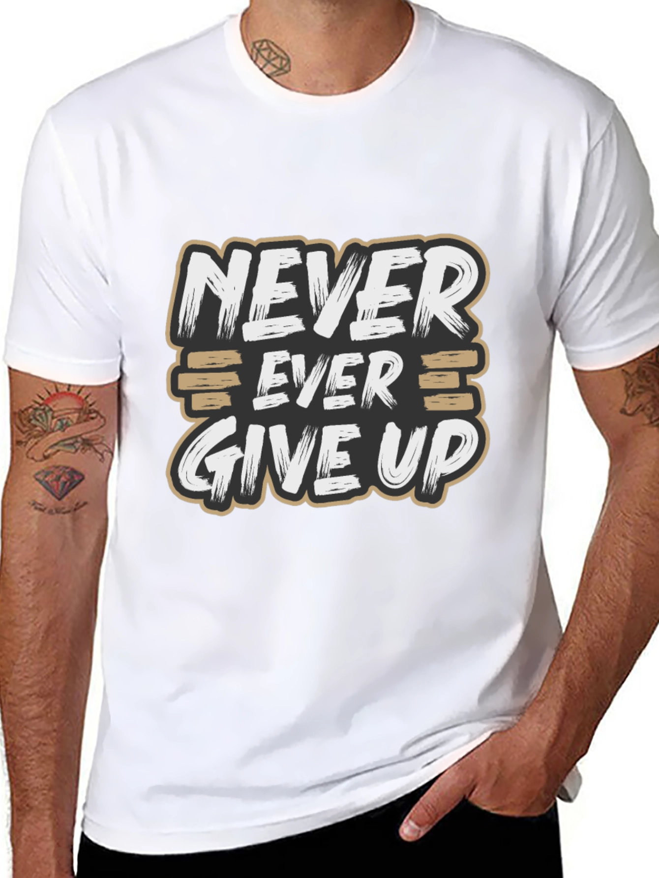 Never Ever Give Up Motivational Graphic T-Shirt