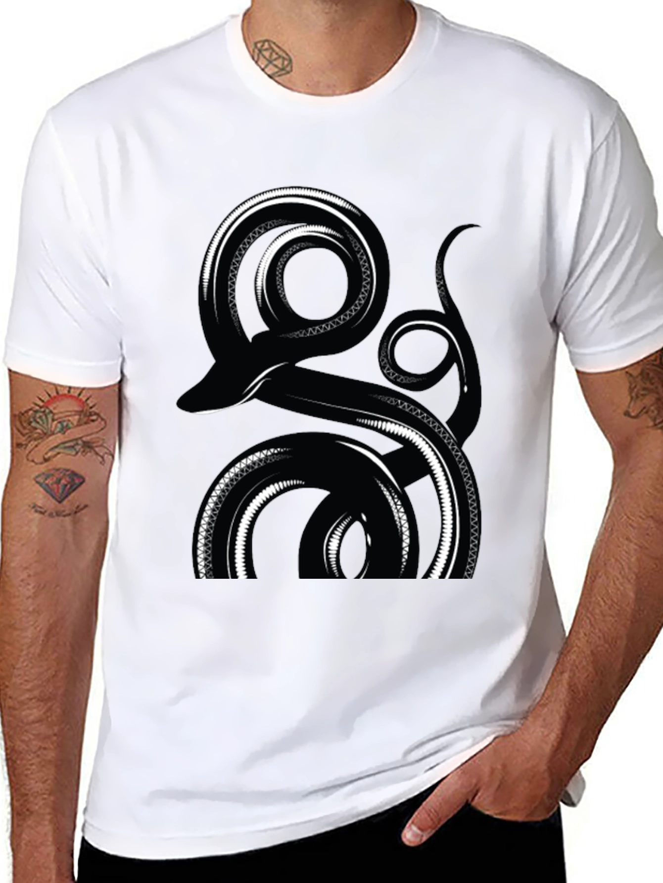 Abstract Snake Graphic Tee - Black Cotton Comfort