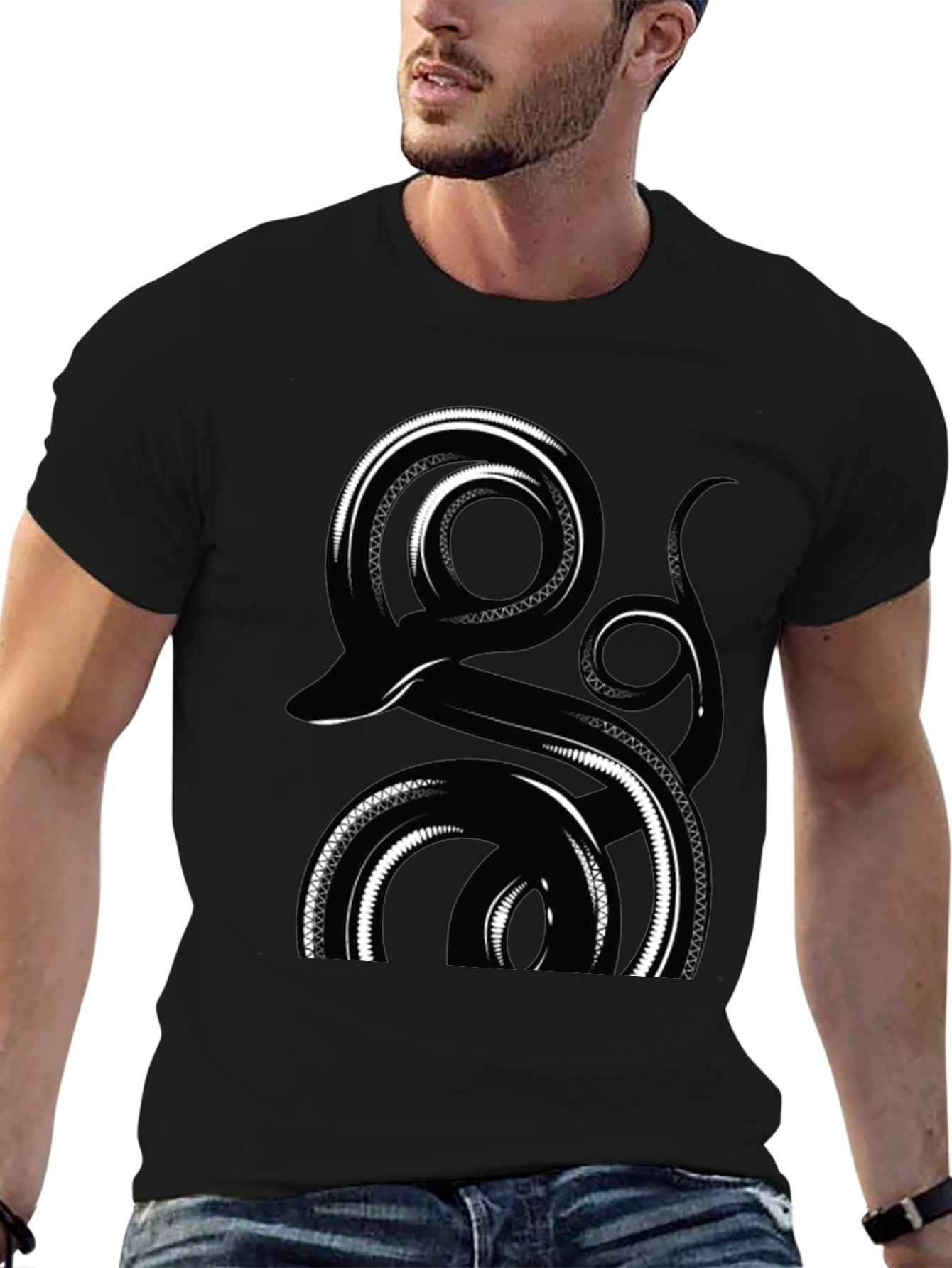 Abstract Snake Graphic Tee - Black Cotton Comfort