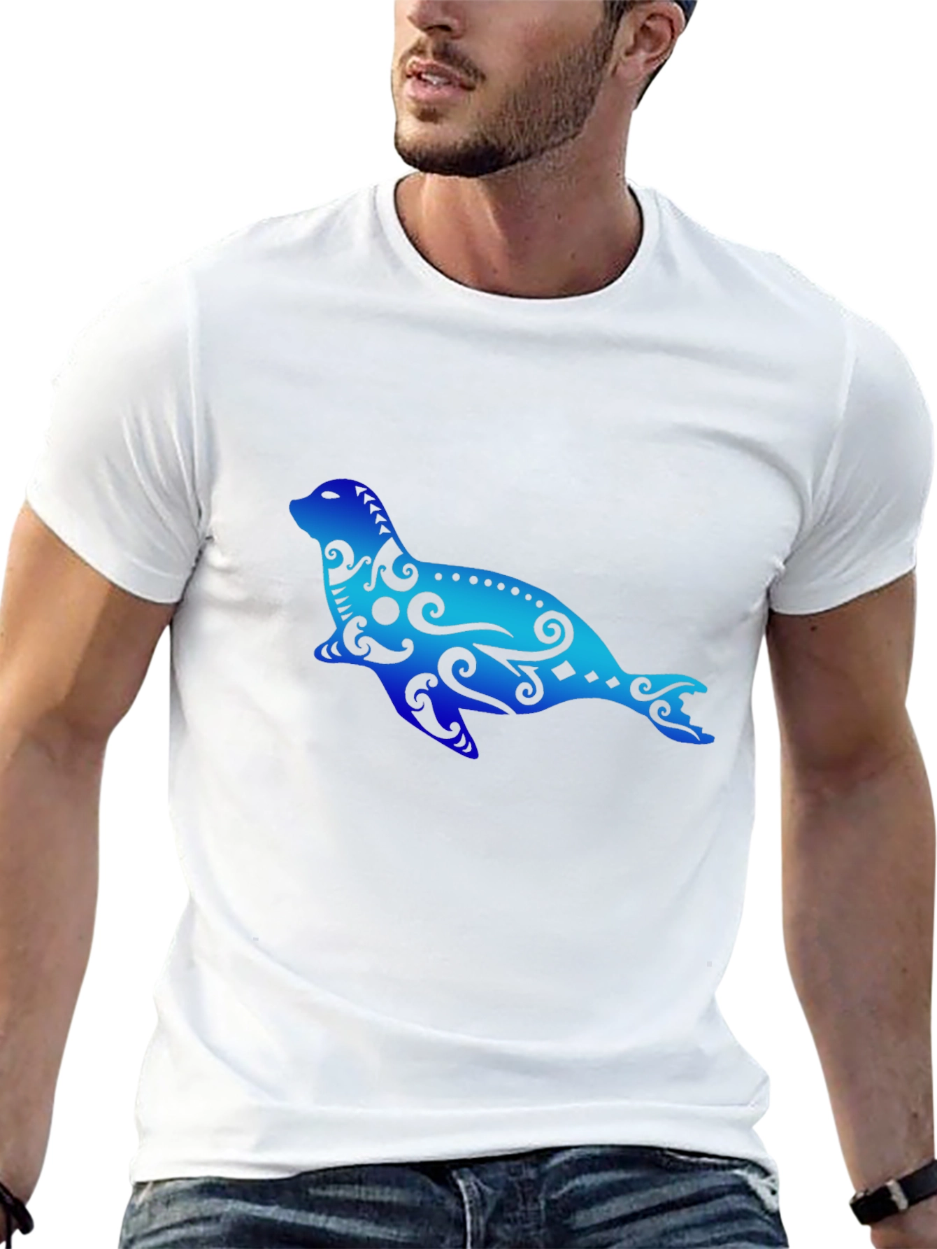 Seal Tribal Art Graphic T-Shirt - Black