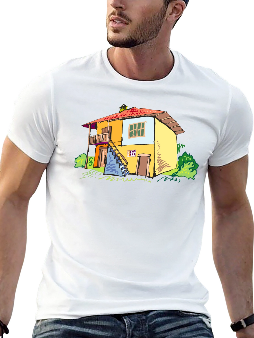 Quirky House Graphic Black T-Shirt