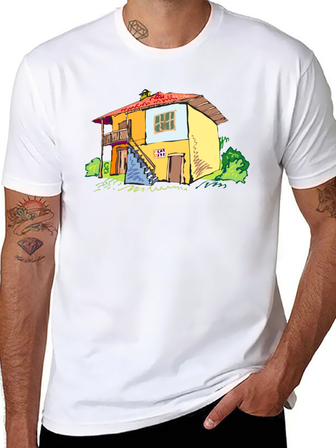 Quirky House Graphic Black T-Shirt