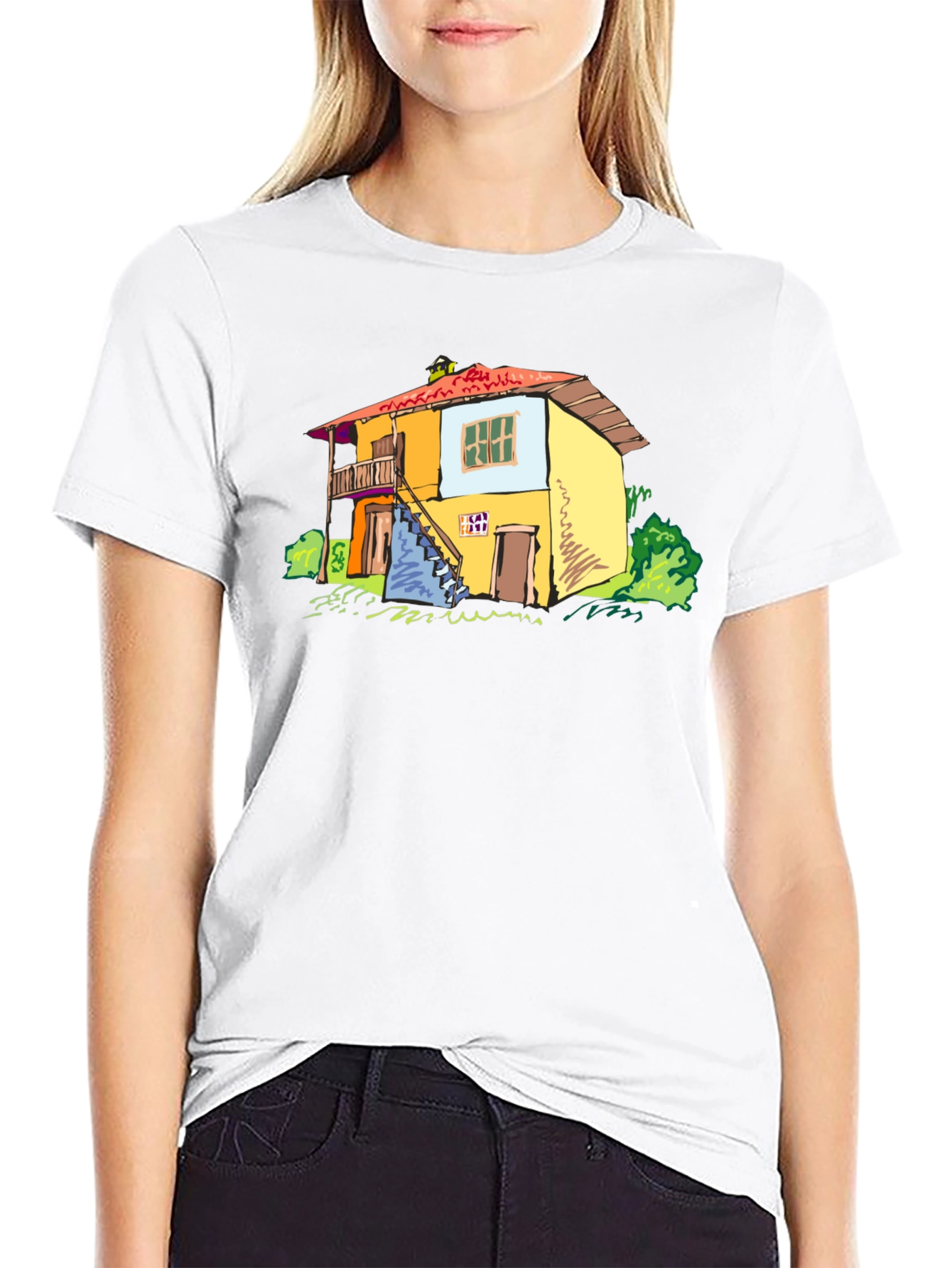Quirky House Graphic Black T-Shirt