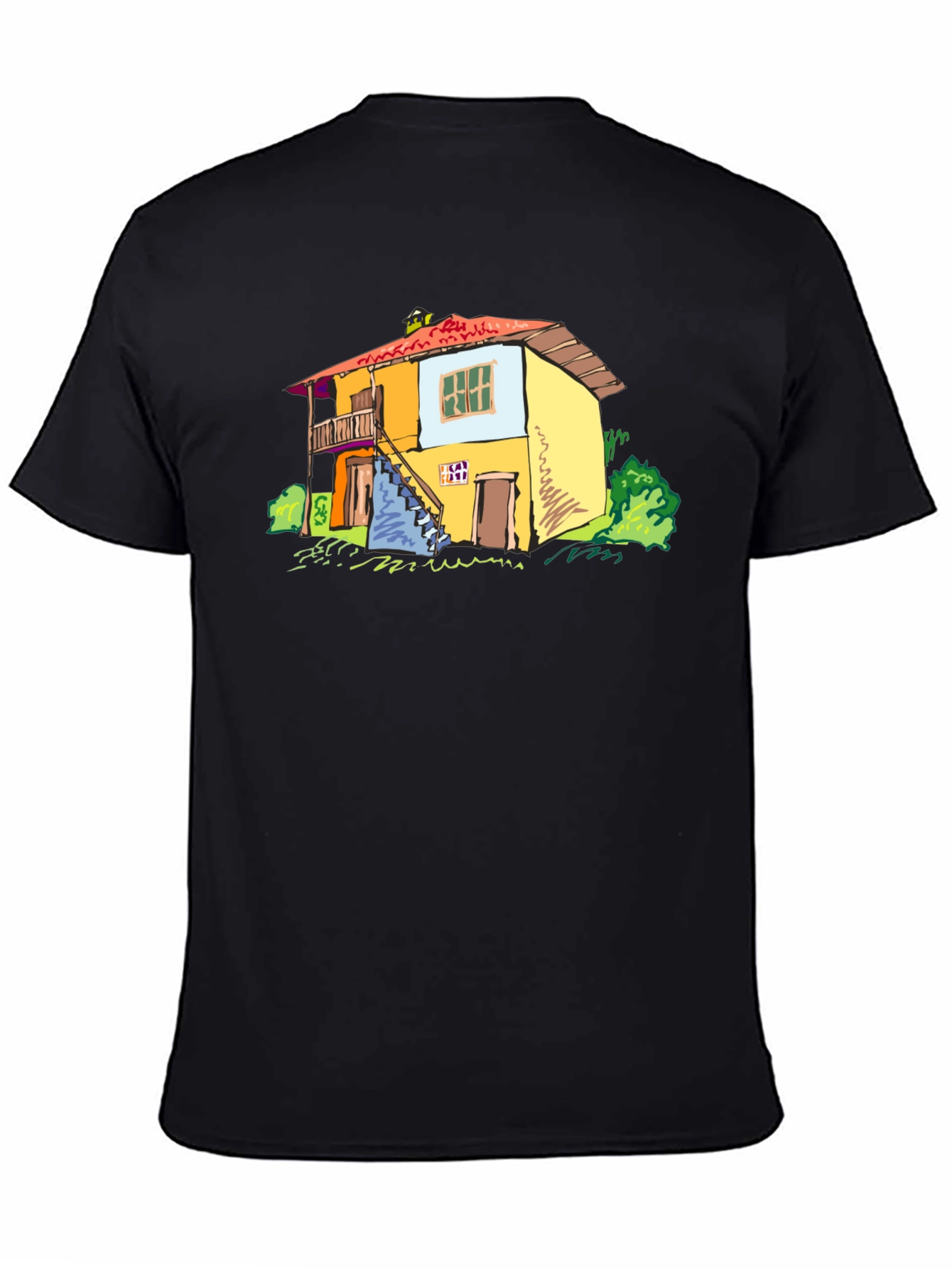 Quirky House Graphic Black T-Shirt