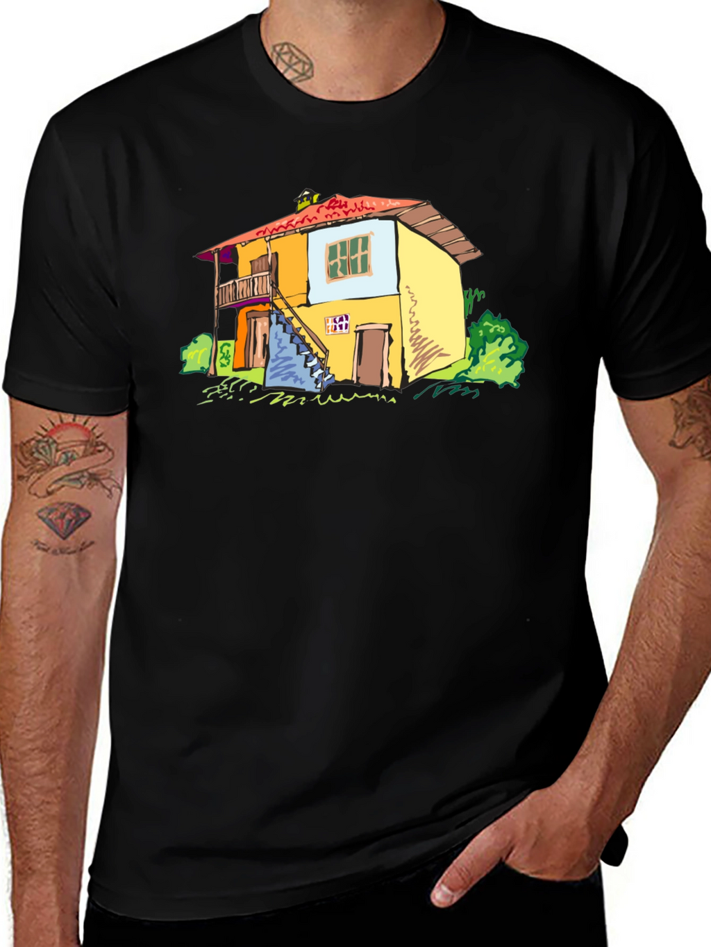 Quirky House Graphic Black T-Shirt