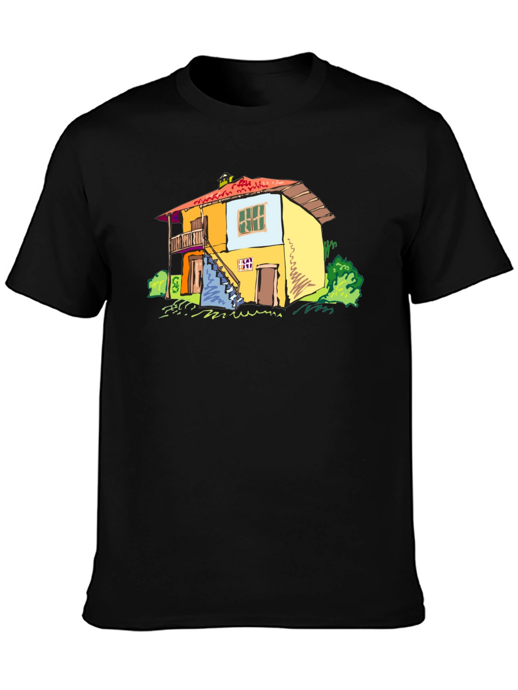 Quirky House Graphic Black T-Shirt