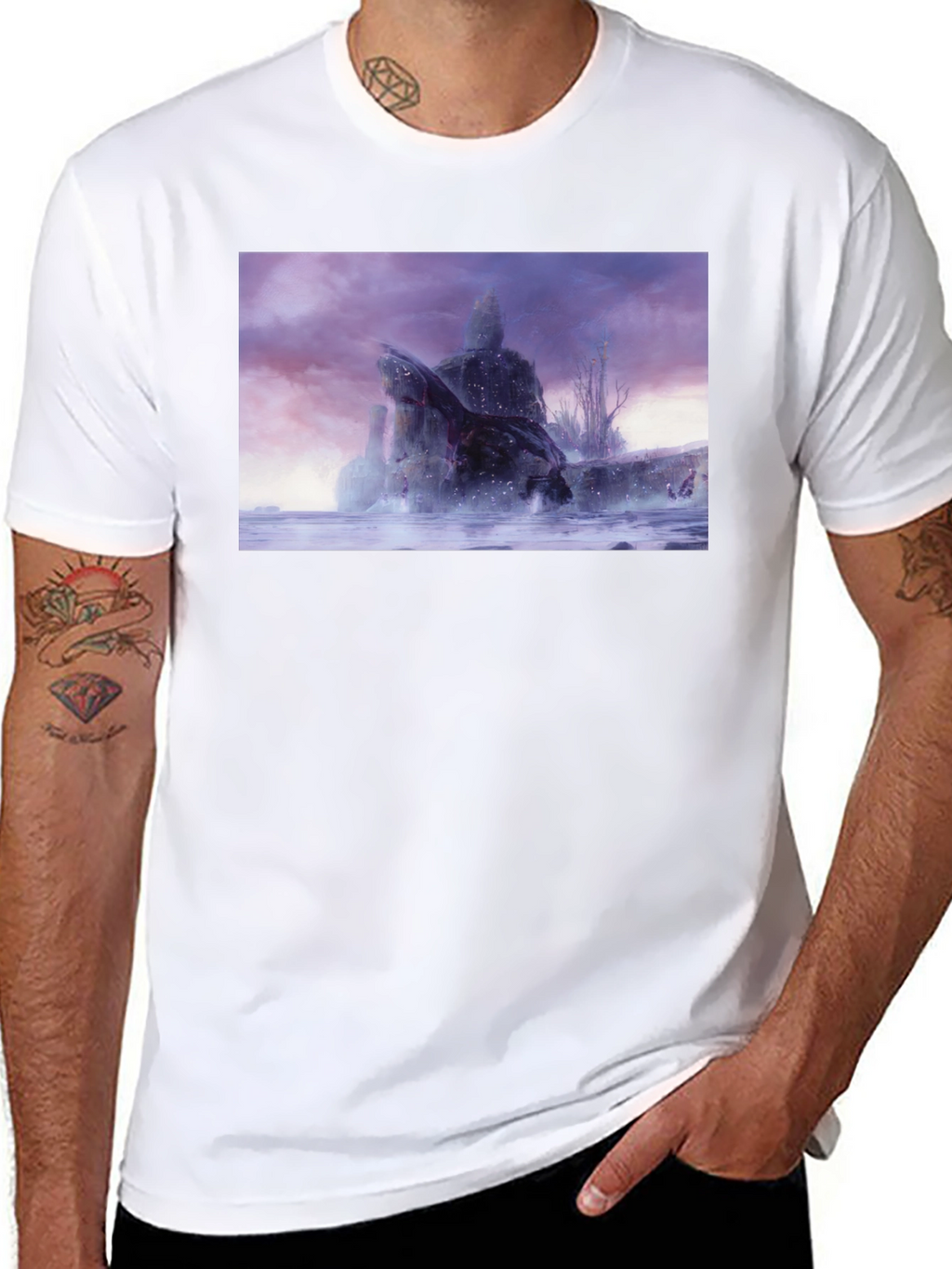 Black T-Shirt with Snowy Landscape Graphic