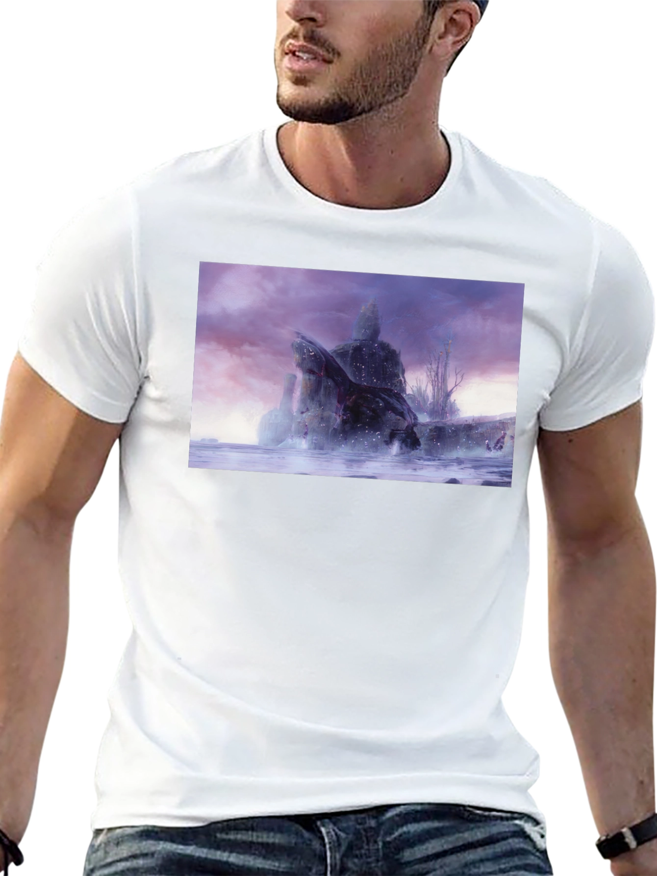Black T-Shirt with Snowy Landscape Graphic