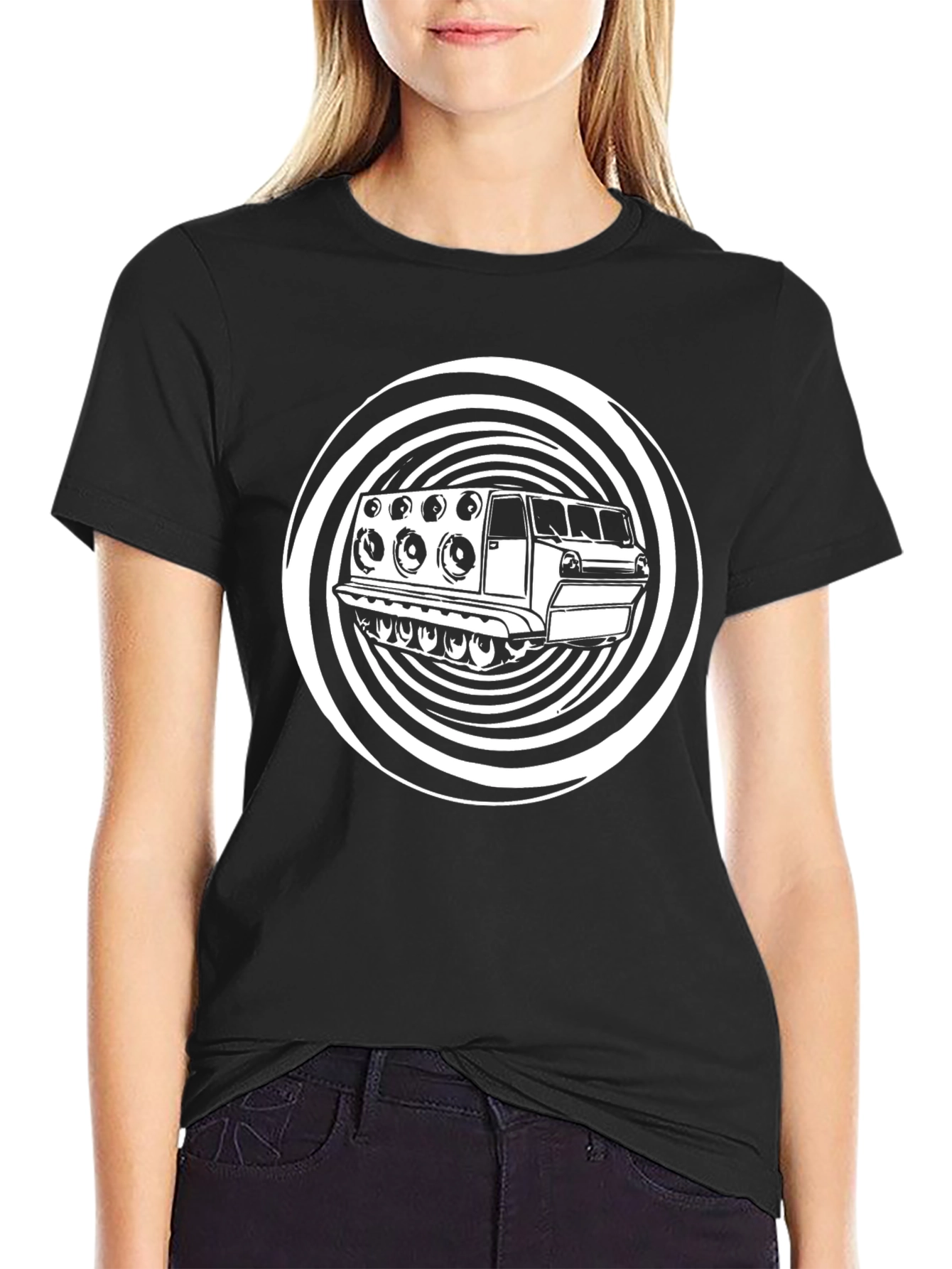 Black T-Shirt with Sound System Graphic