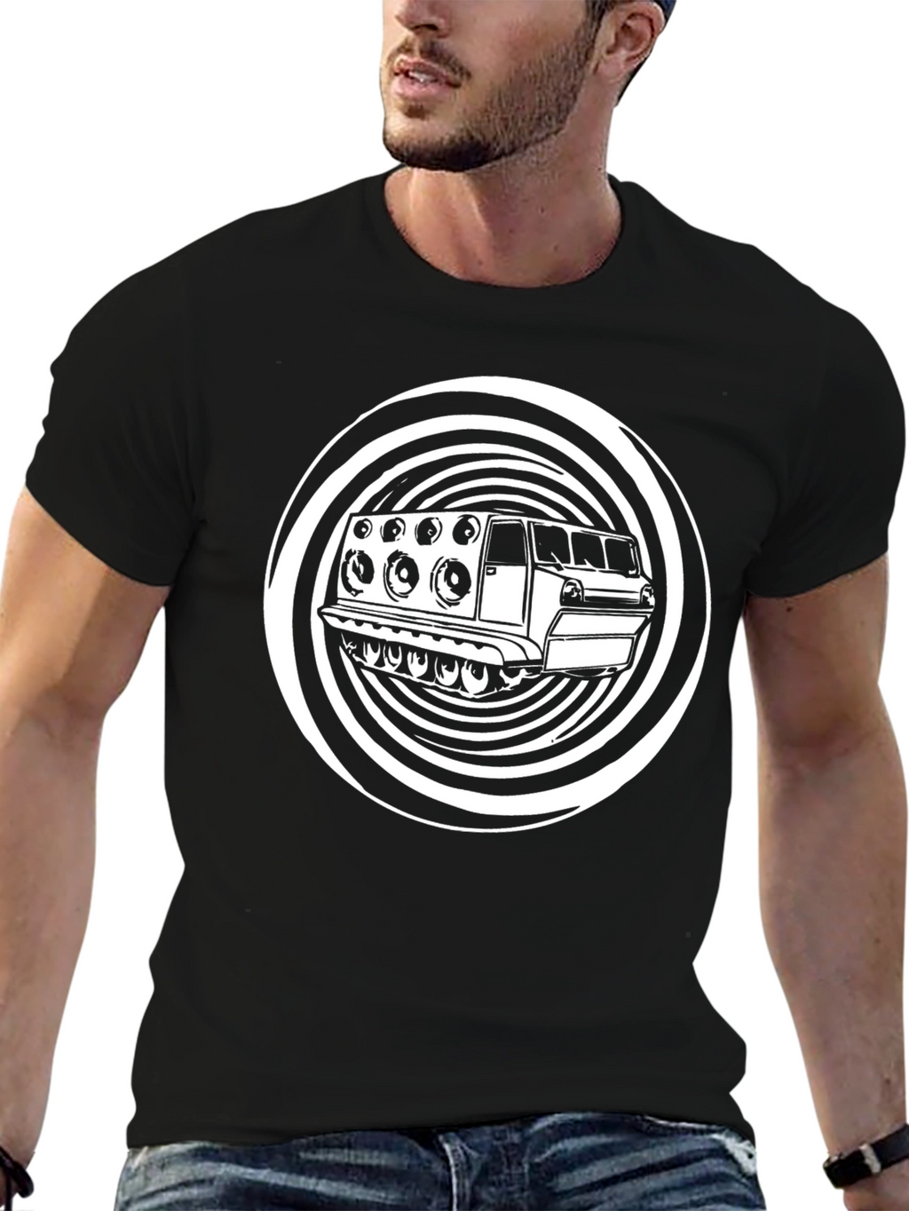 Black T-Shirt with Sound System Graphic
