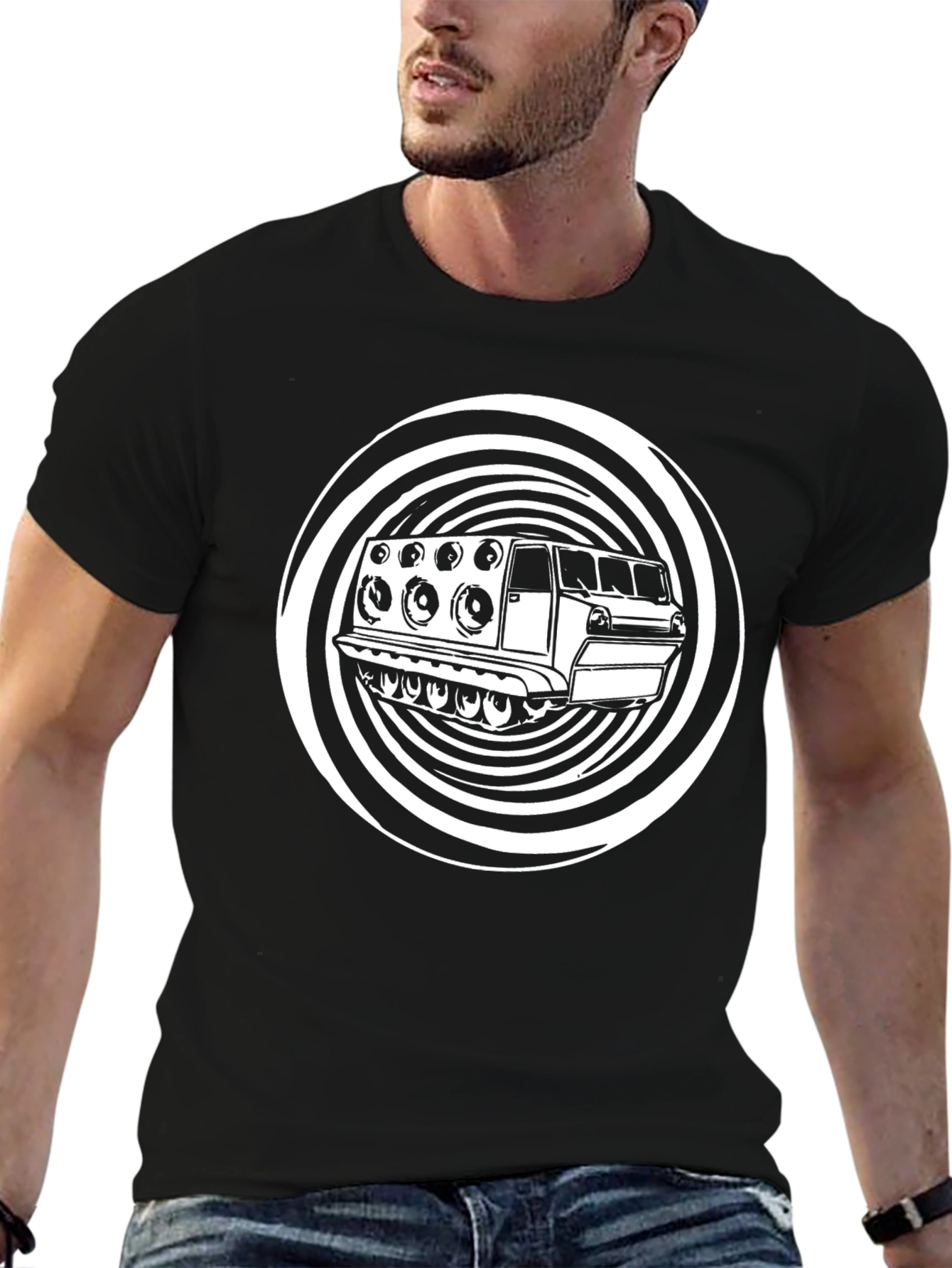 Black T-Shirt with Sound System Graphic