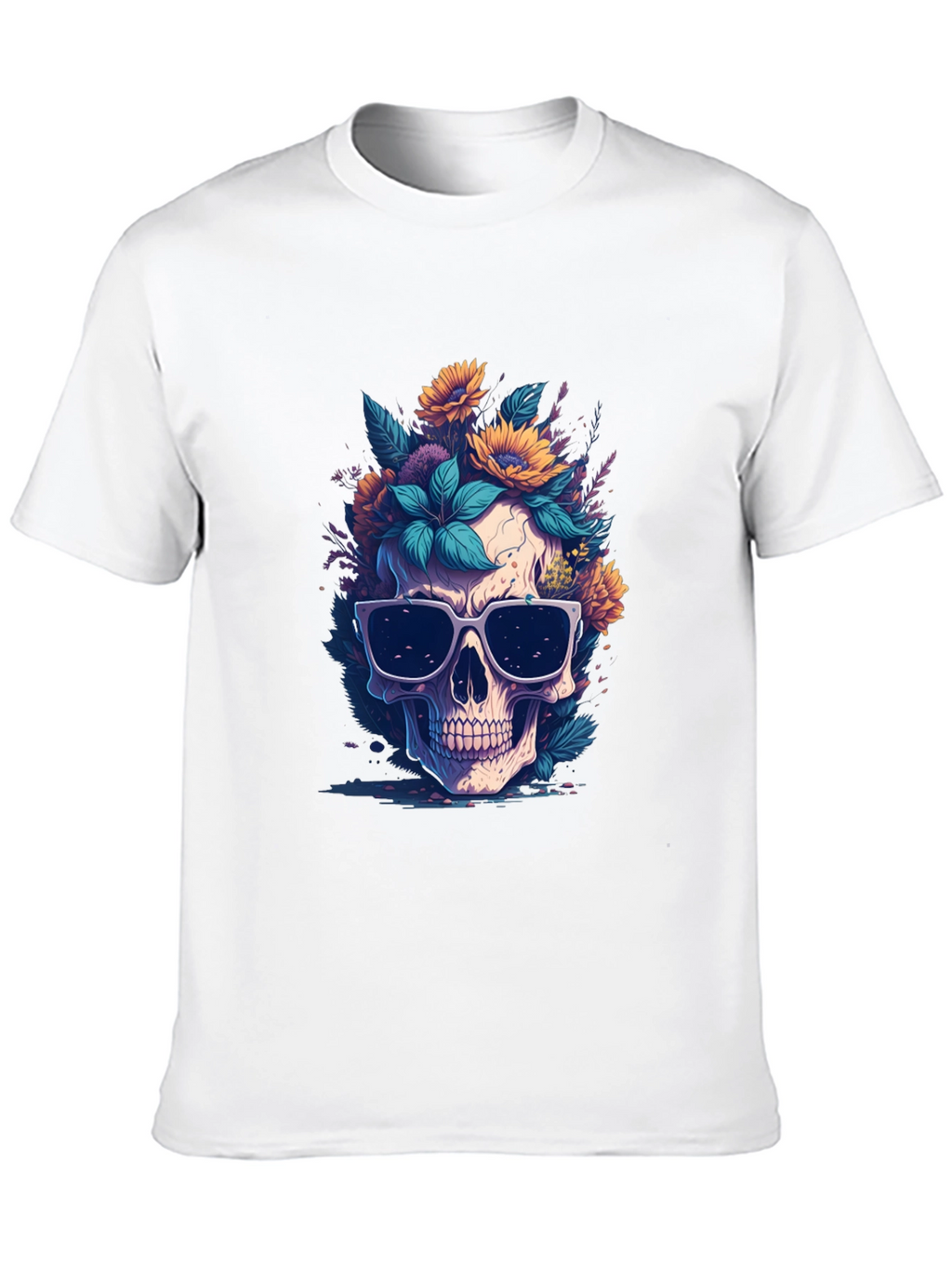 Skull & Flowers Graphic Black Tee