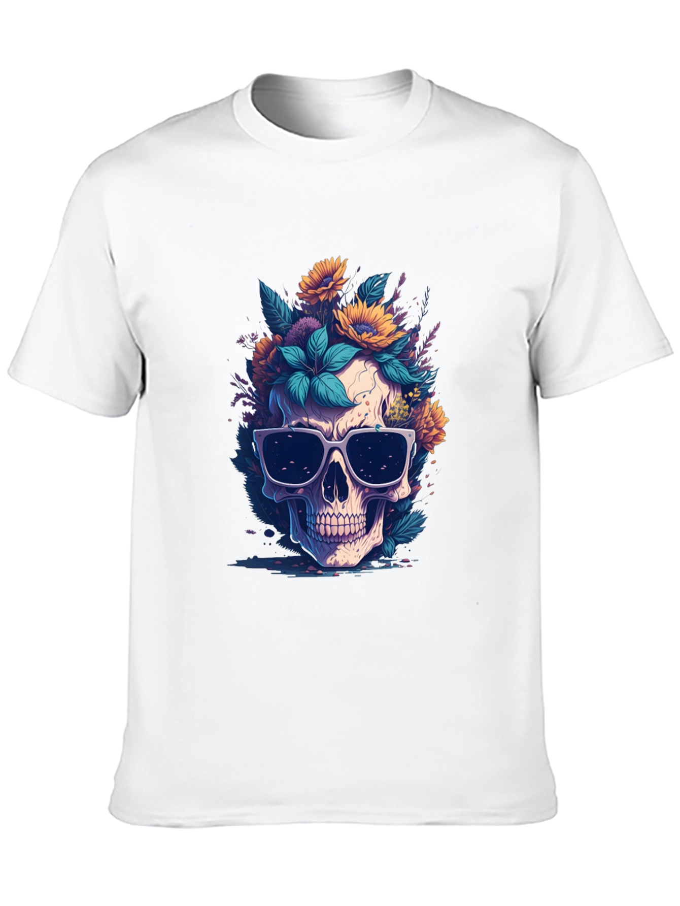 Skull & Flowers Graphic Black Tee