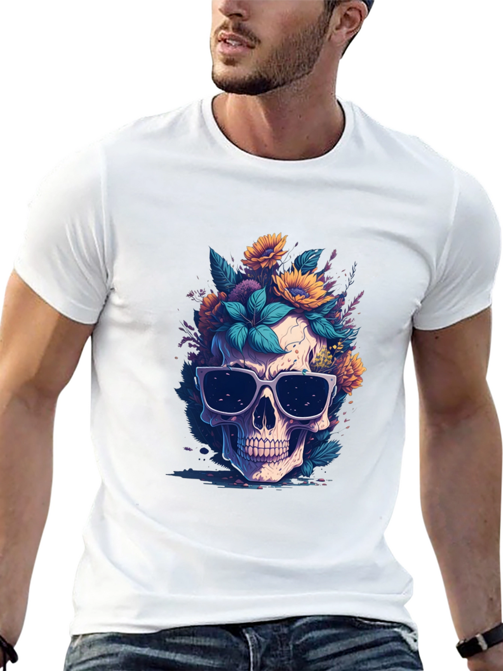 Skull & Flowers Graphic Black Tee