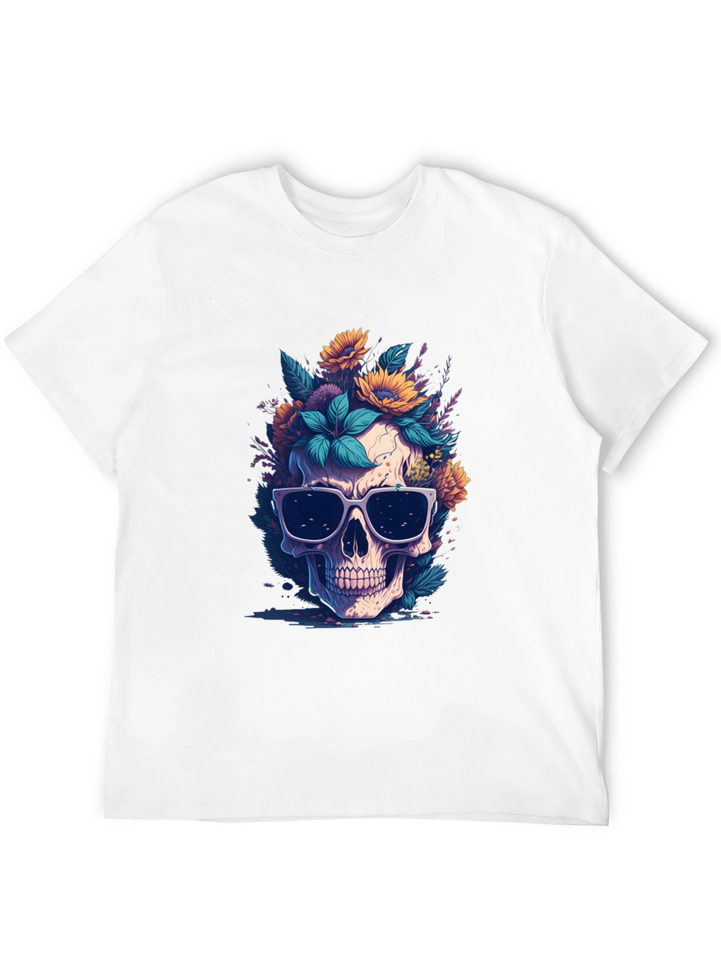 Skull & Flowers Graphic Black Tee