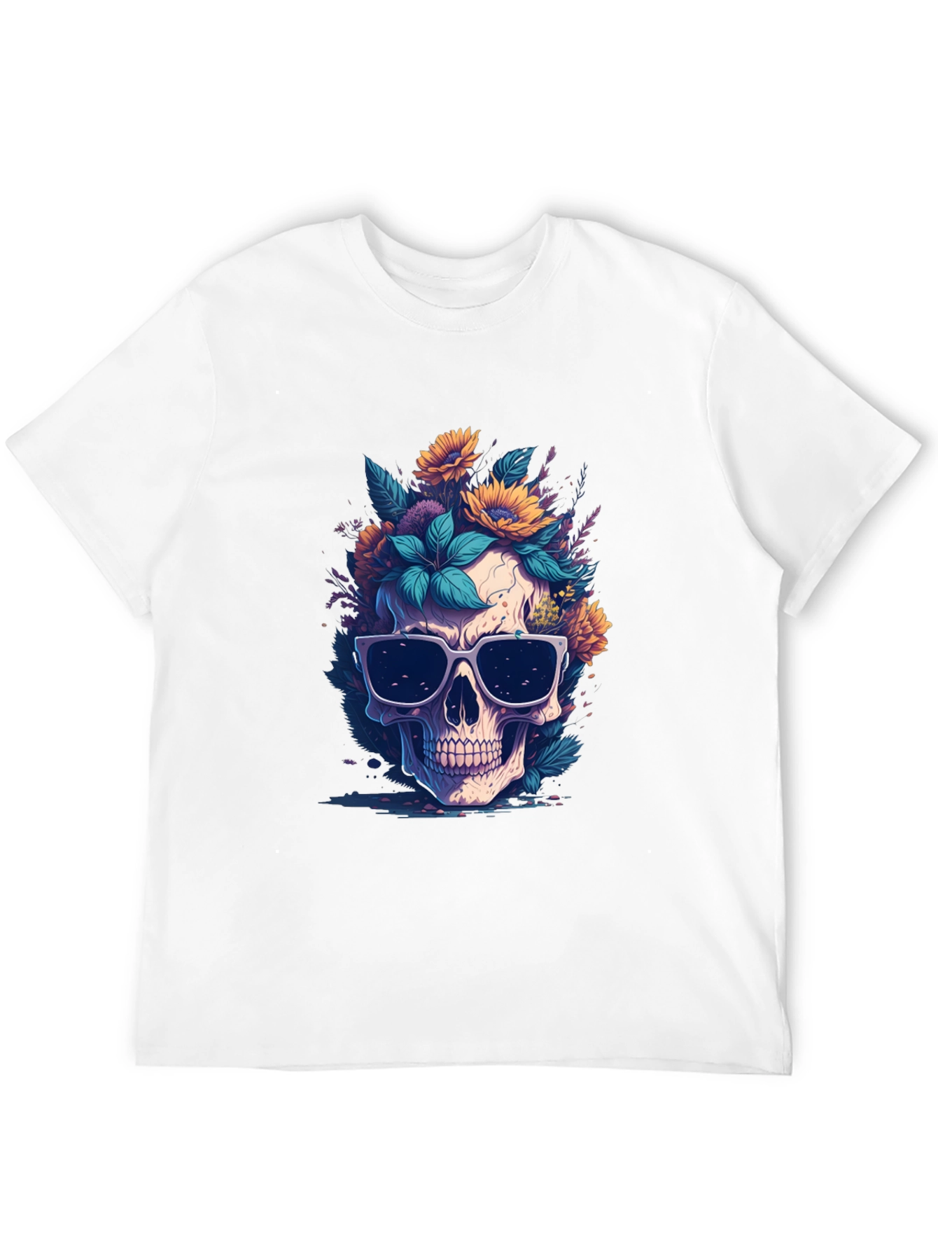 Skull & Flowers Graphic Black Tee