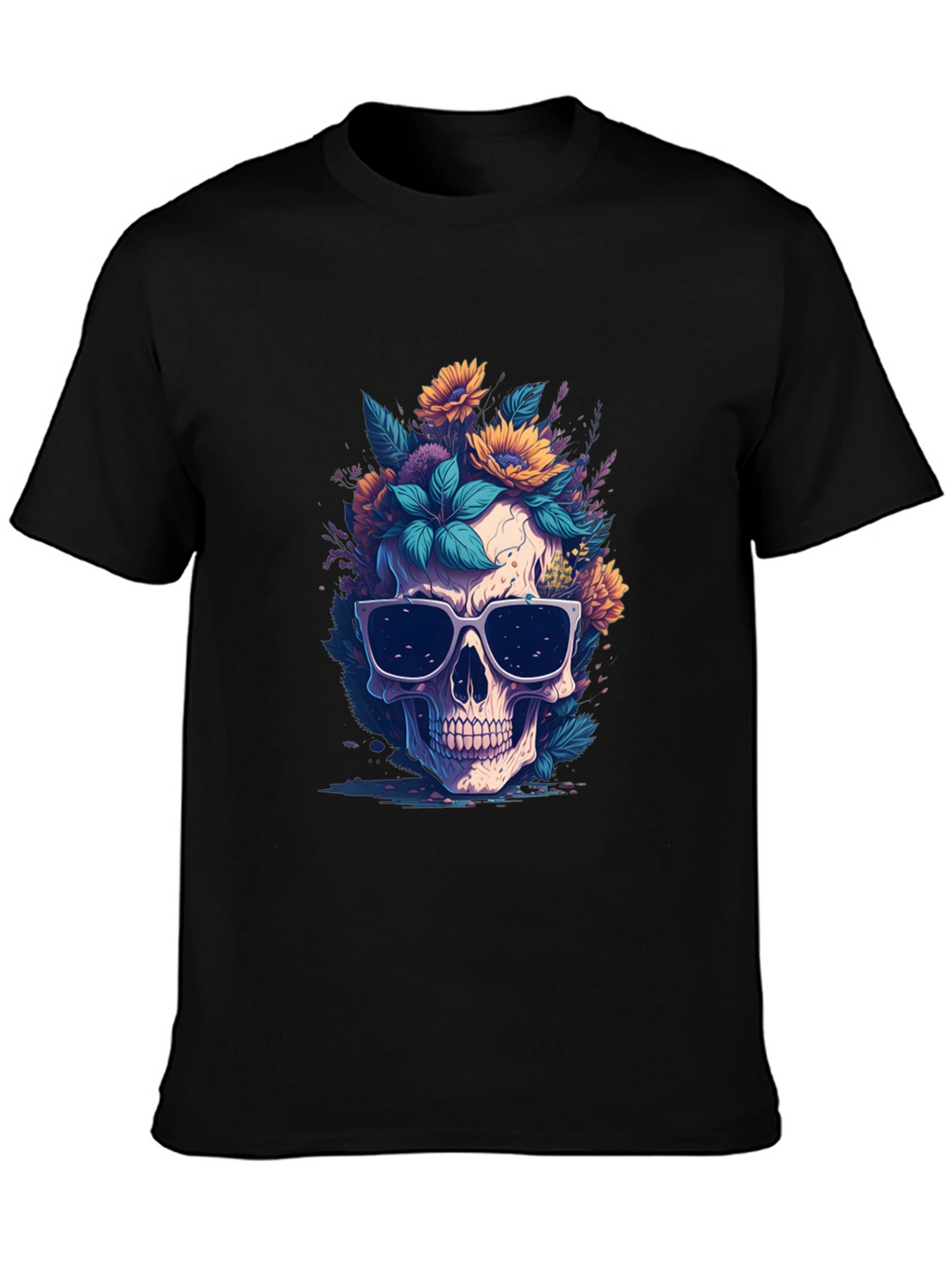 Skull & Flowers Graphic Black Tee