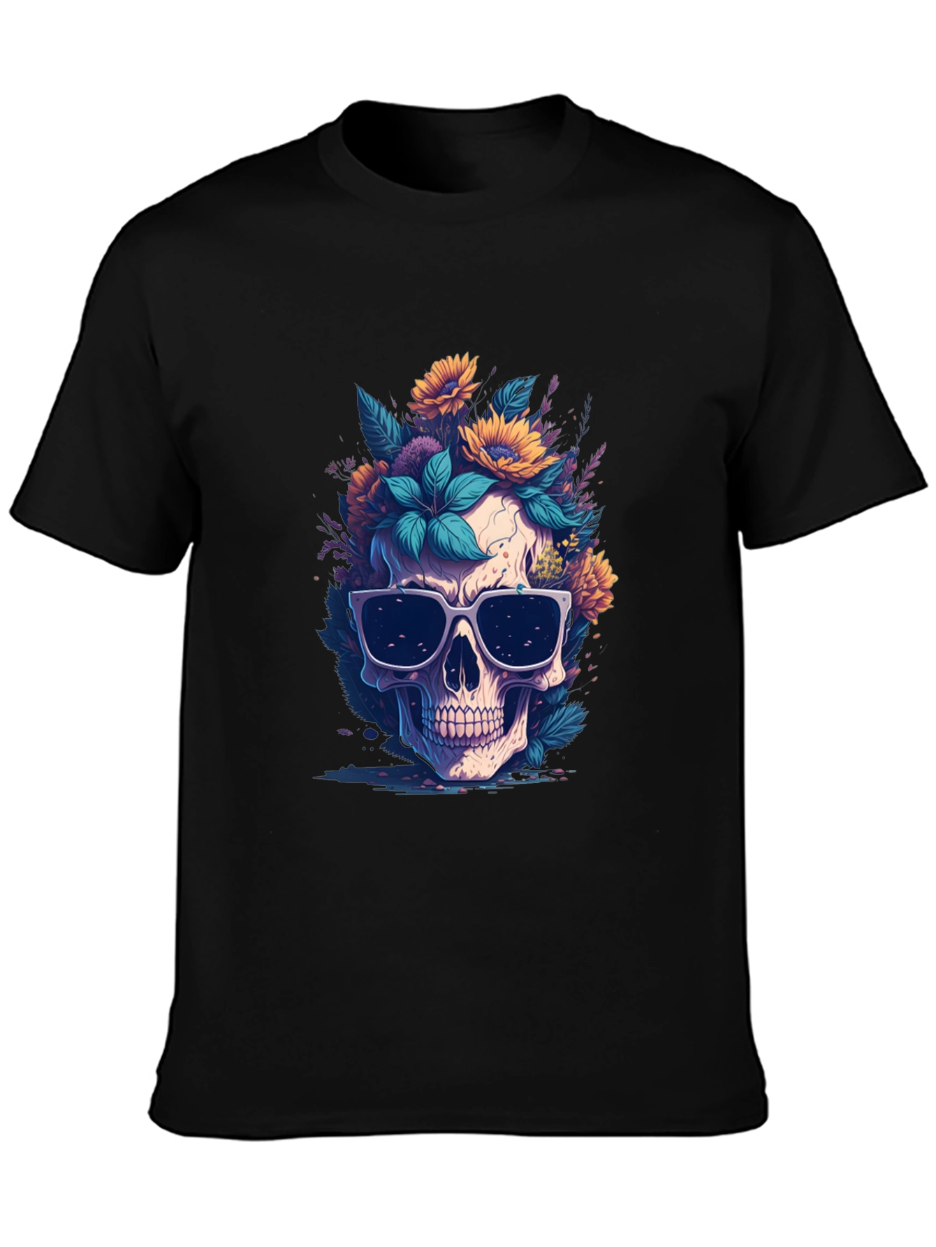 Skull & Flowers Graphic Black Tee