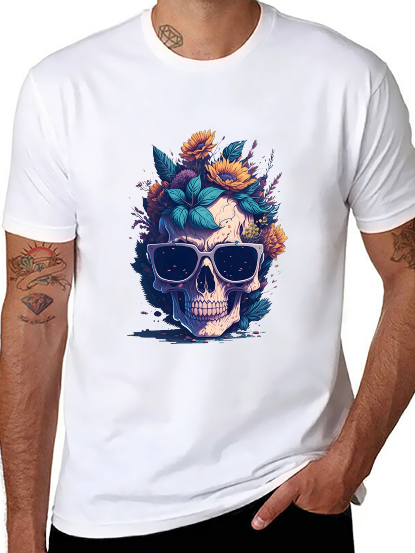 Skull & Flowers Graphic Black Tee