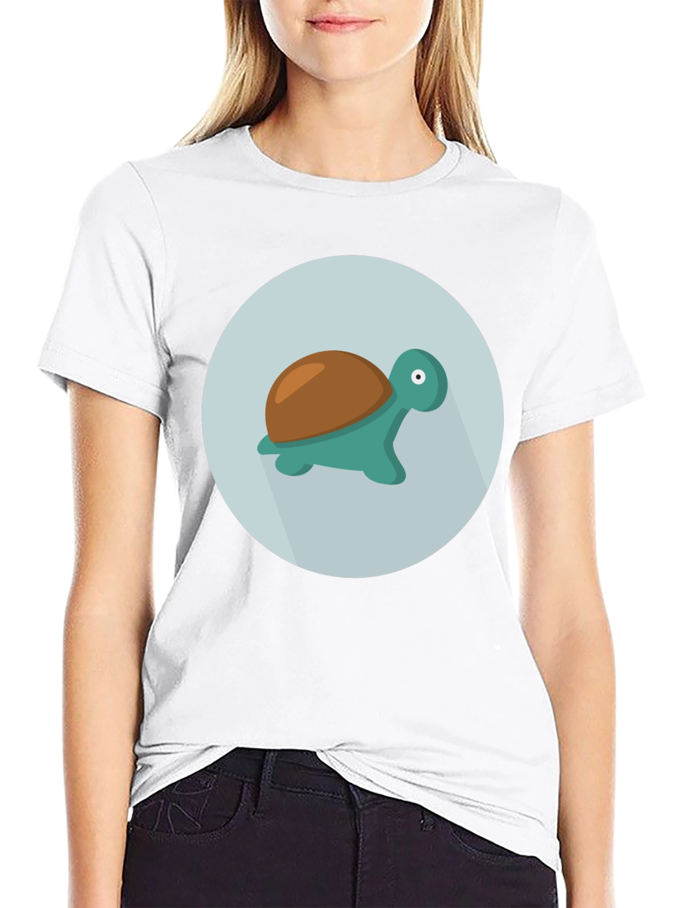 Cute Turtle Graphic Tee - Black Cotton Blend