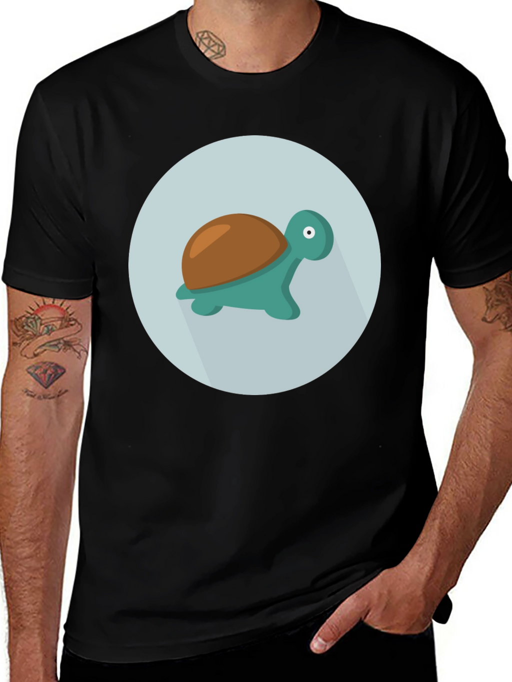 Cute Turtle Graphic Tee - Black Cotton Blend