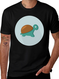 Cute Turtle Graphic Tee - Black Cotton Blend