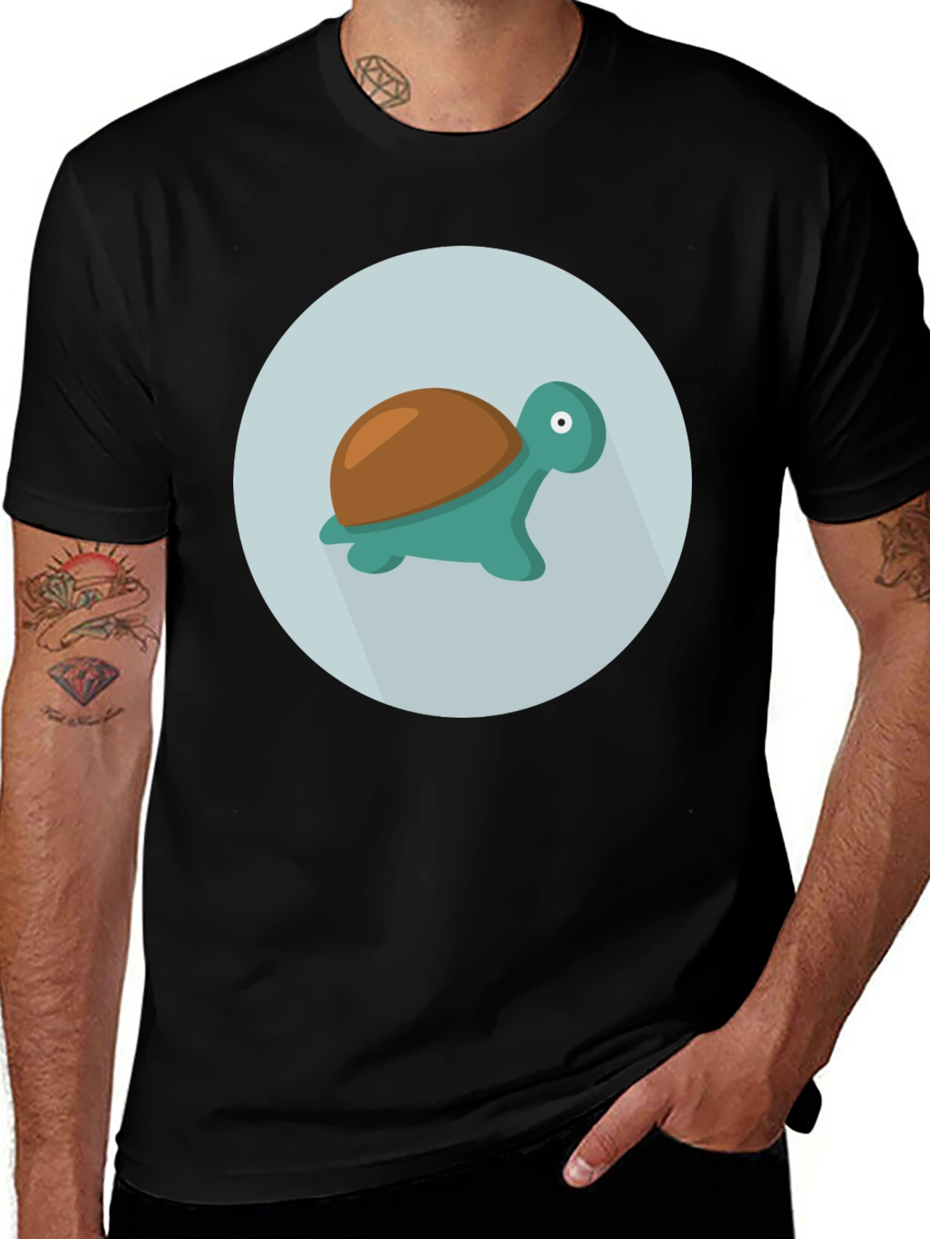 Cute Turtle Graphic Tee - Black Cotton Blend