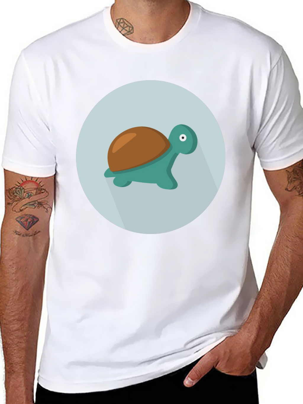 Cute Turtle Graphic Tee - Black Cotton Blend