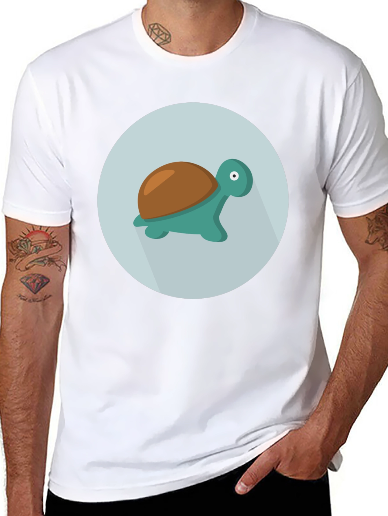 Cute Turtle Graphic Tee - Black Cotton Blend
