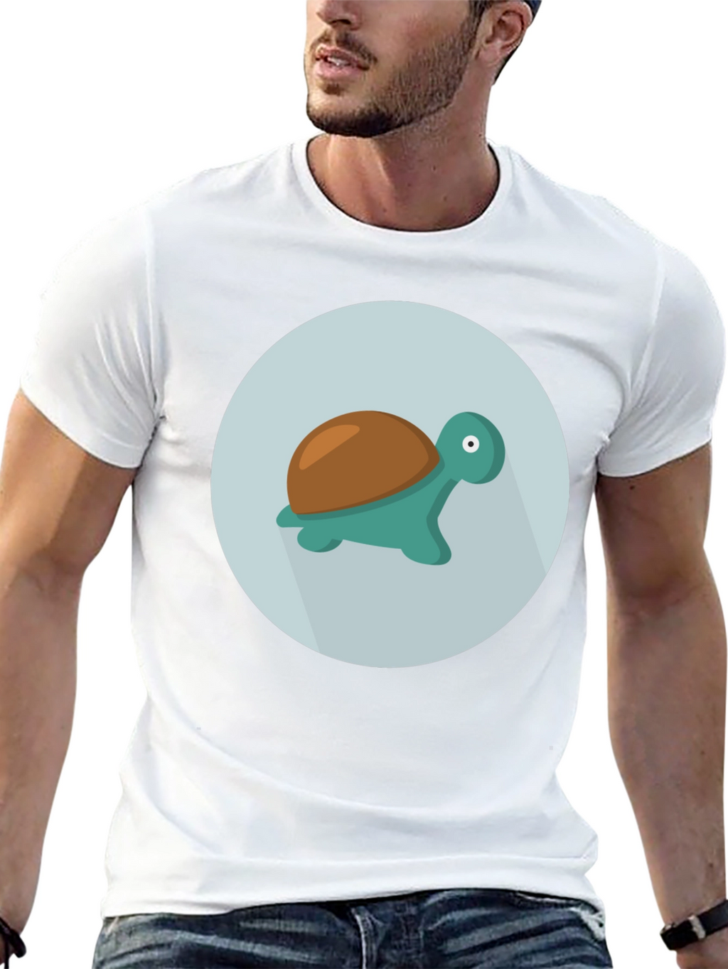 Cute Turtle Graphic Tee - Black Cotton Blend