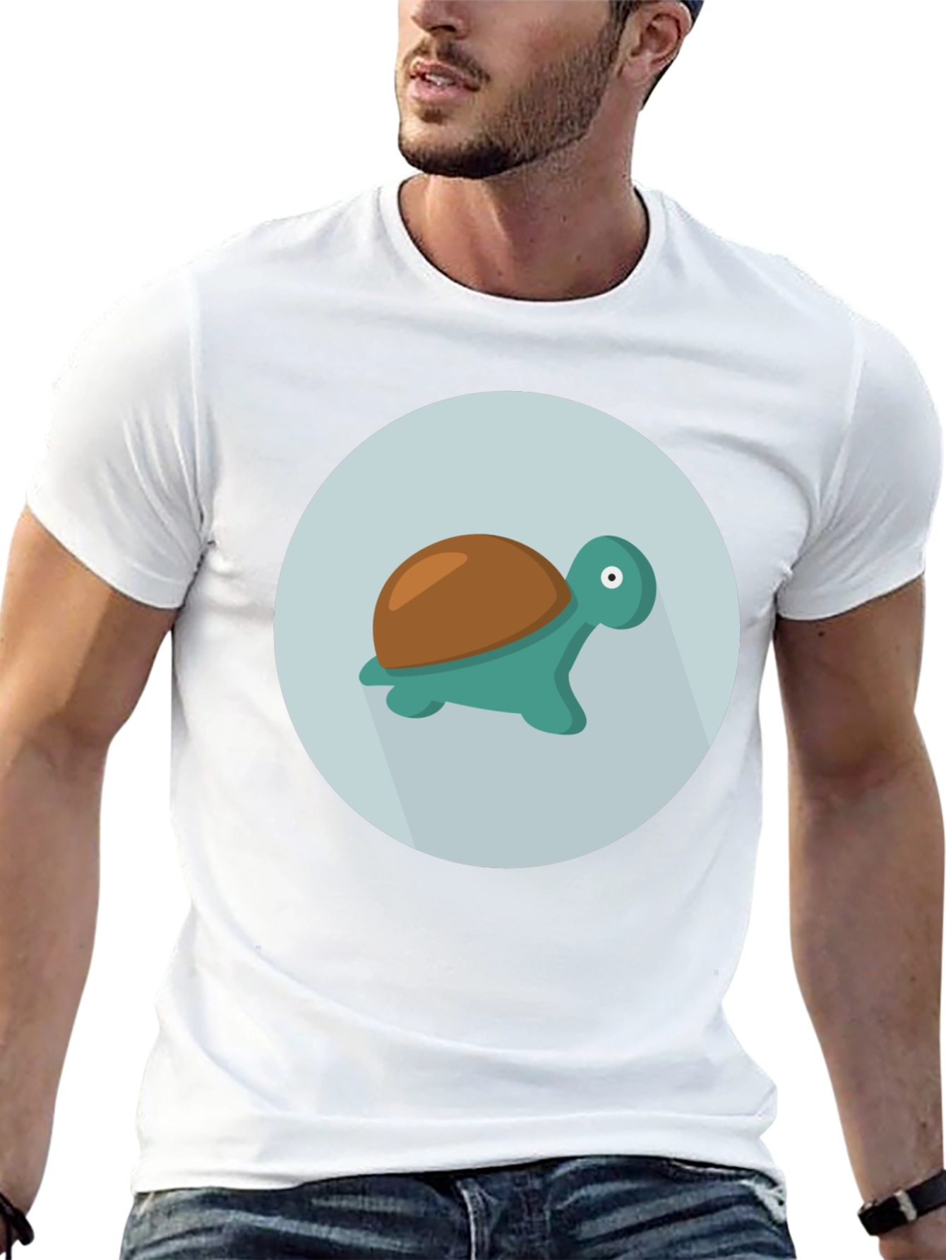Cute Turtle Graphic Tee - Black Cotton Blend