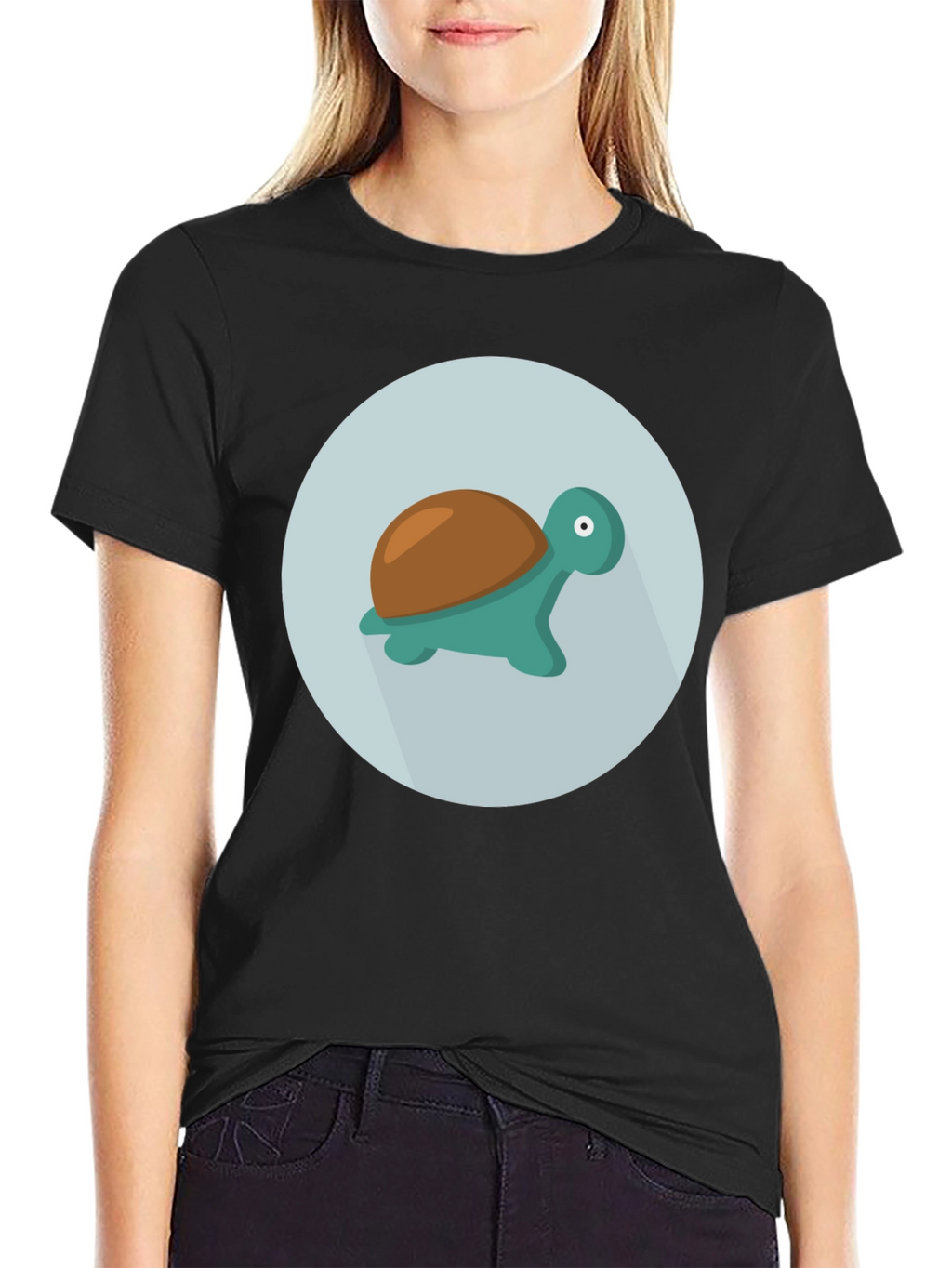 Cute Turtle Graphic Tee - Black Cotton Blend