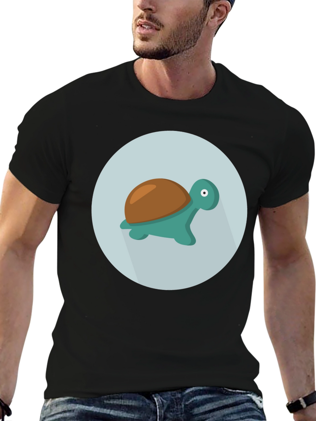 Cute Turtle Graphic Tee - Black Cotton Blend