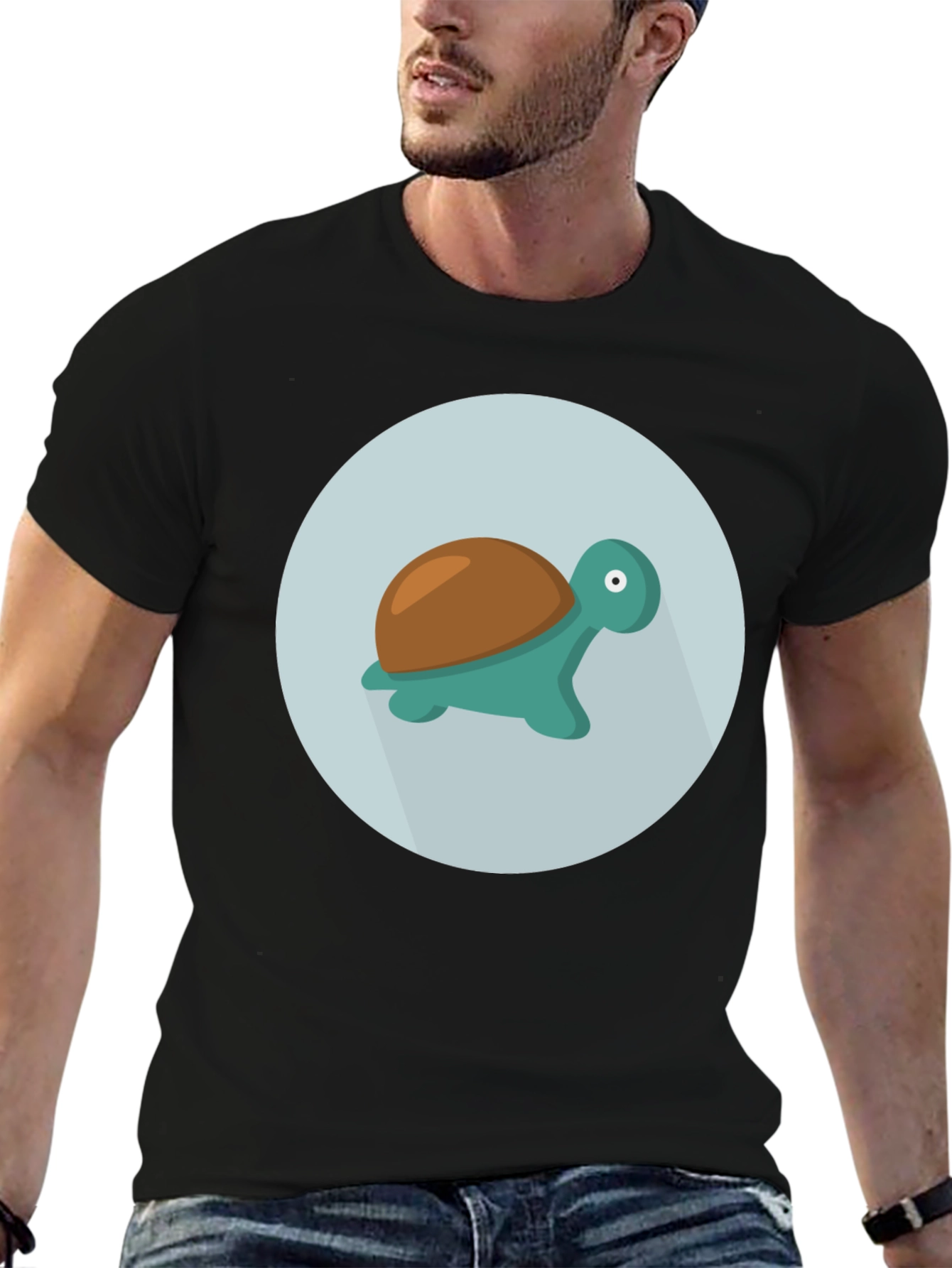Cute Turtle Graphic Tee - Black Cotton Blend