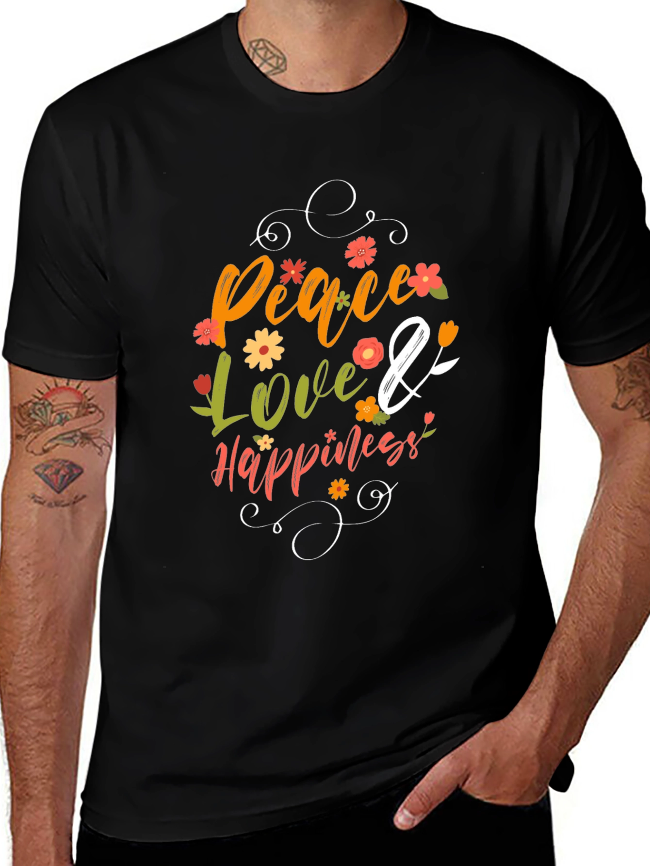 Peace Love and Happiness Floral Graphic T-Shirt