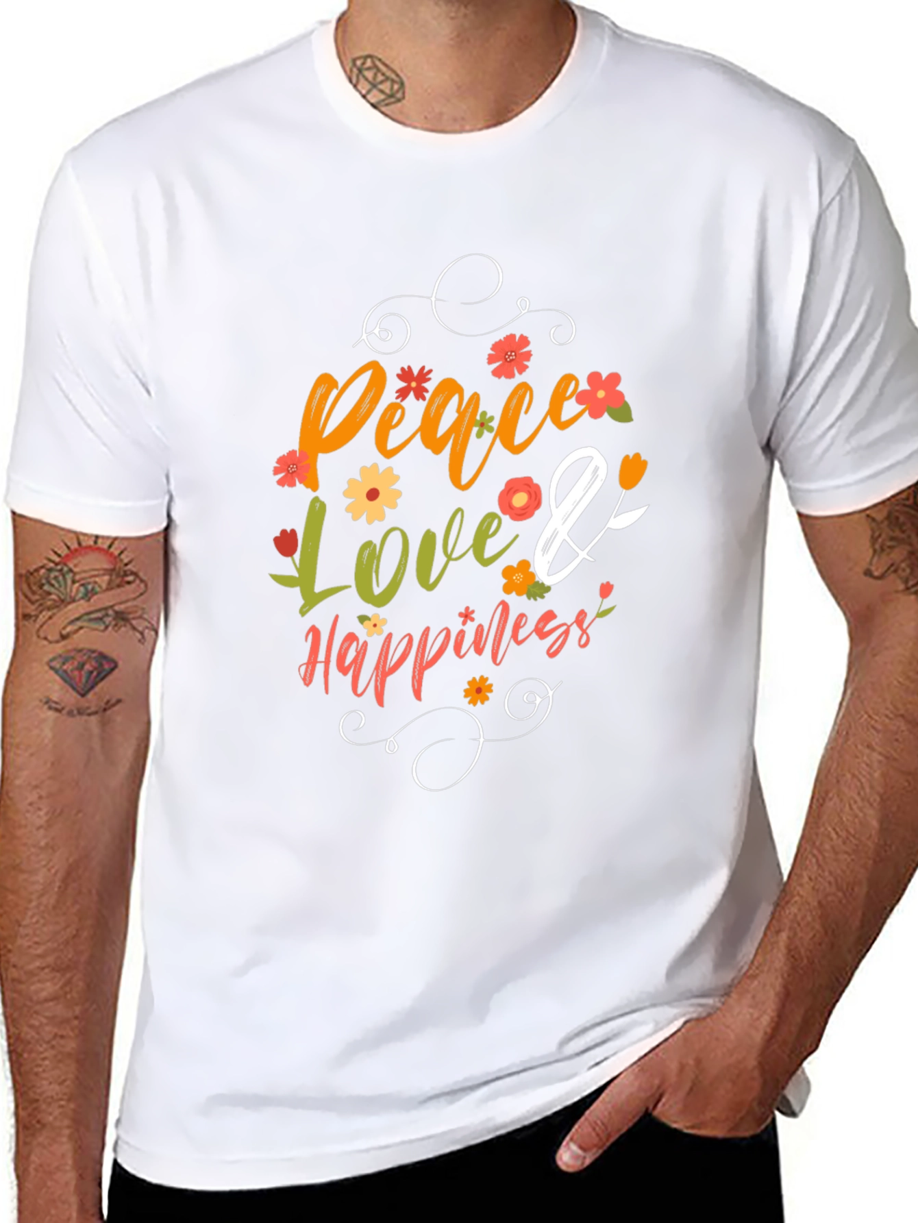 Peace Love and Happiness Floral Graphic T-Shirt