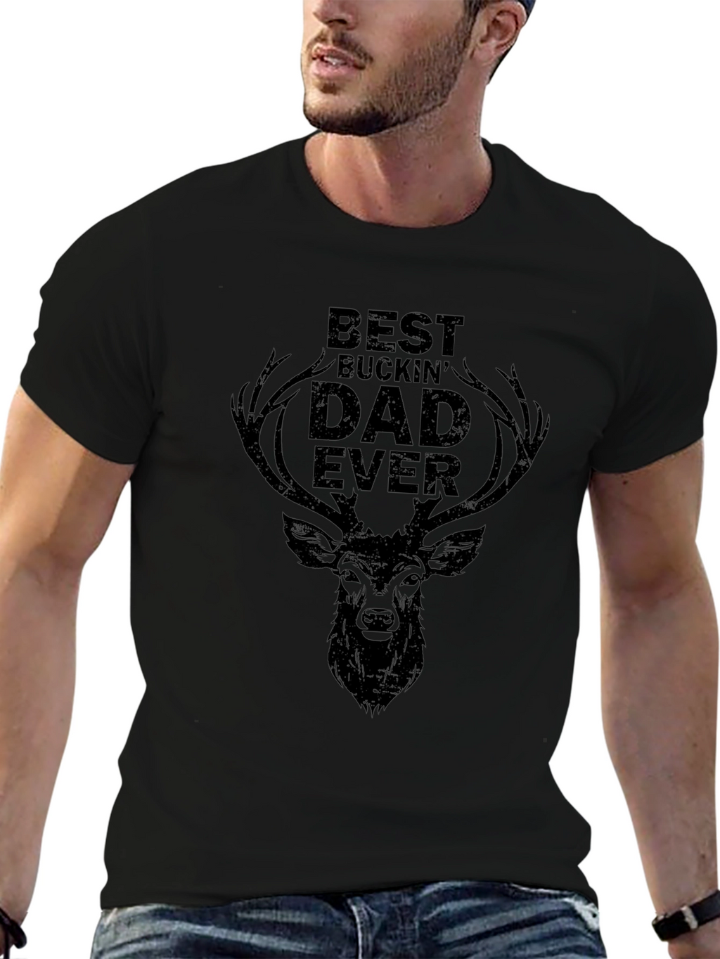 Best Buckin Dad Ever T-Shirt - Deer Antler Design