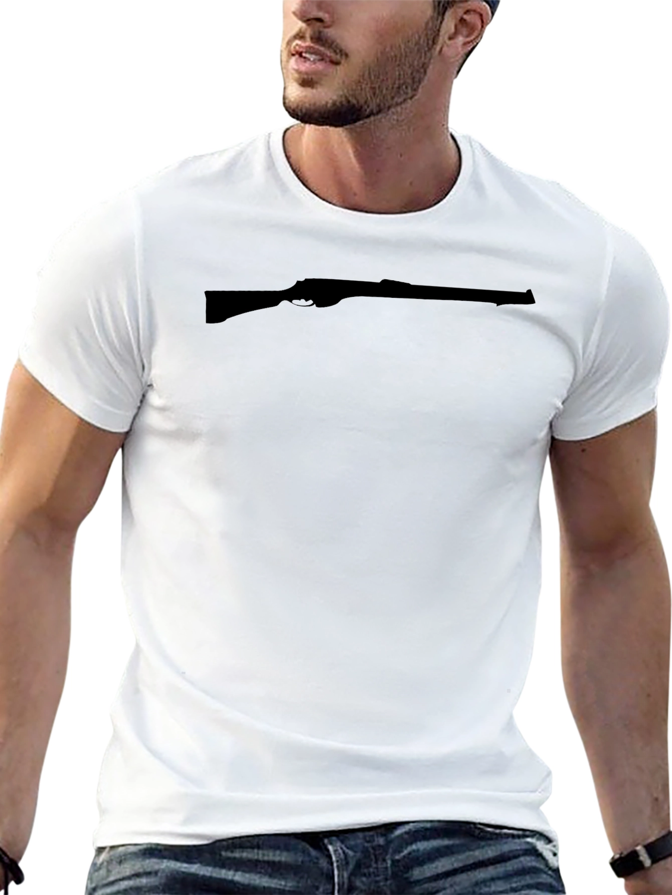 Rifle Graphic Black T-Shirt - Mens Casual Tee