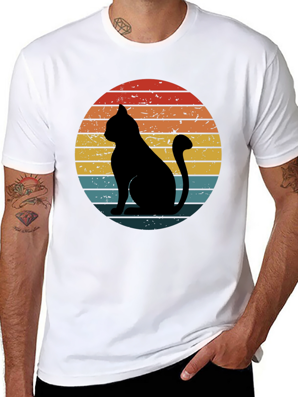 Retro Cat Graphic T-Shirt - Black