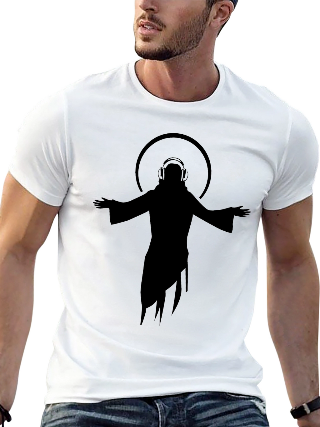 DJ Jesus Graphic T-Shirt - Black Cotton Blend