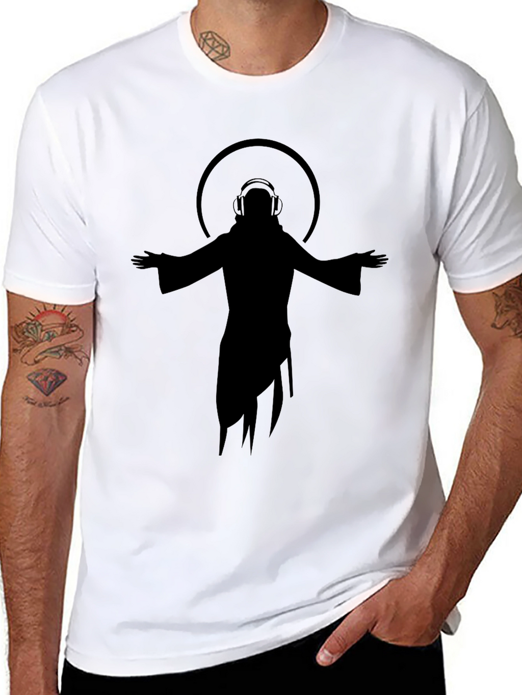 DJ Jesus Graphic T-Shirt - Black Cotton Blend