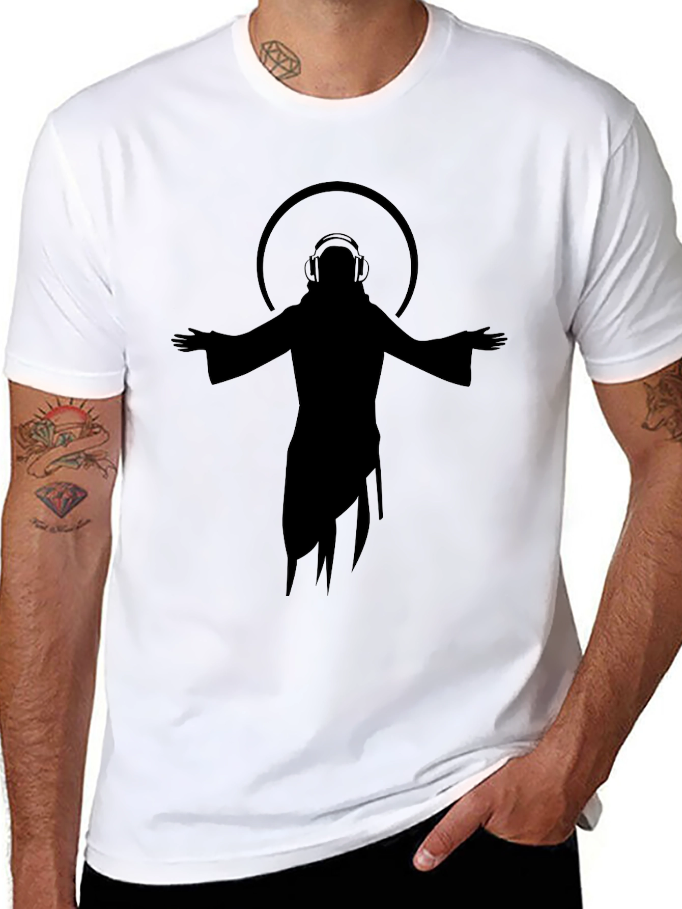 DJ Jesus Graphic T-Shirt - Black Cotton Blend