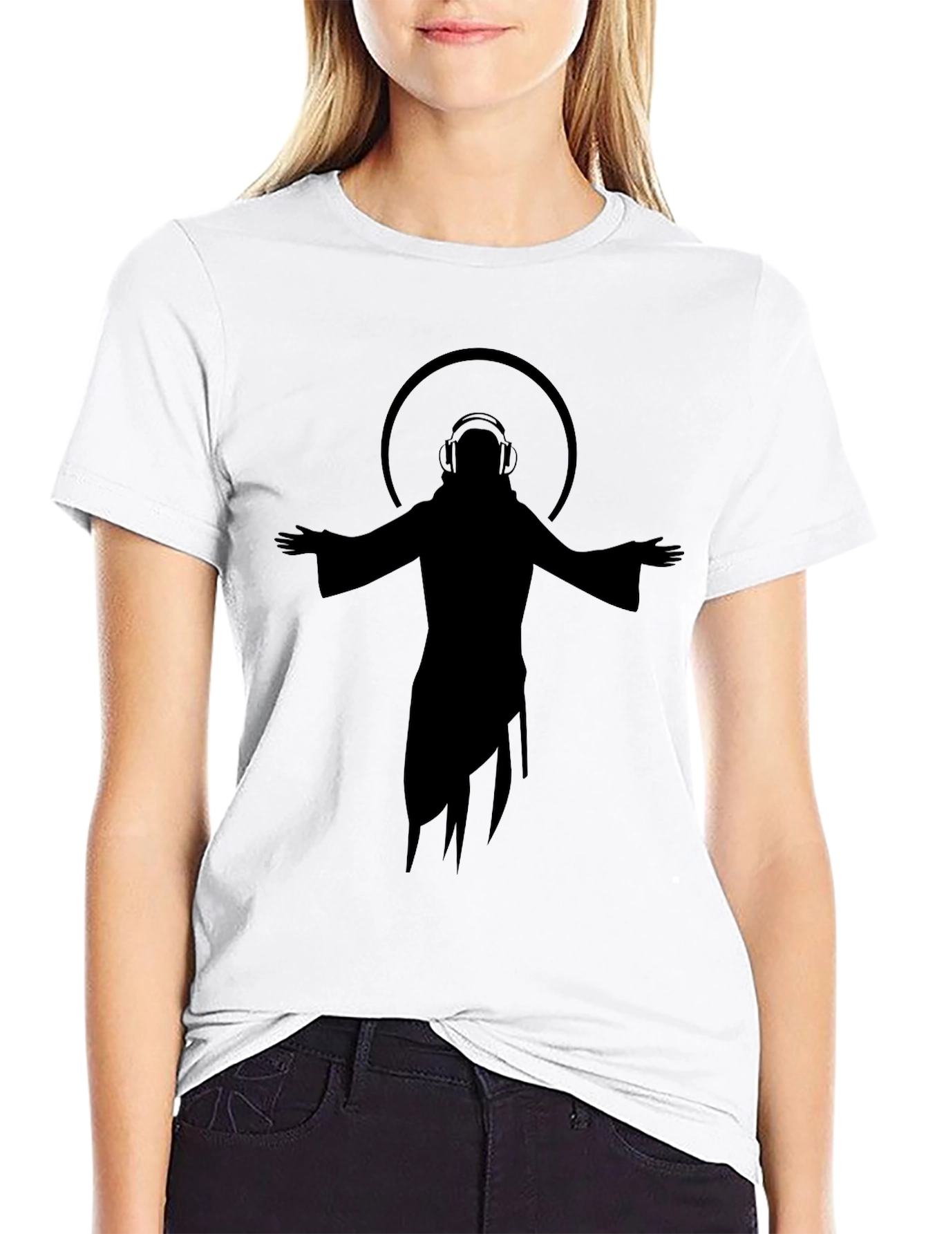 DJ Jesus Graphic T-Shirt - Black Cotton Blend