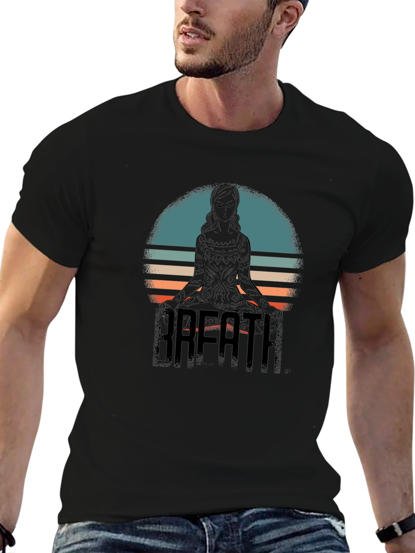 Breath Yoga Meditate Black Graphic Tee Shirt