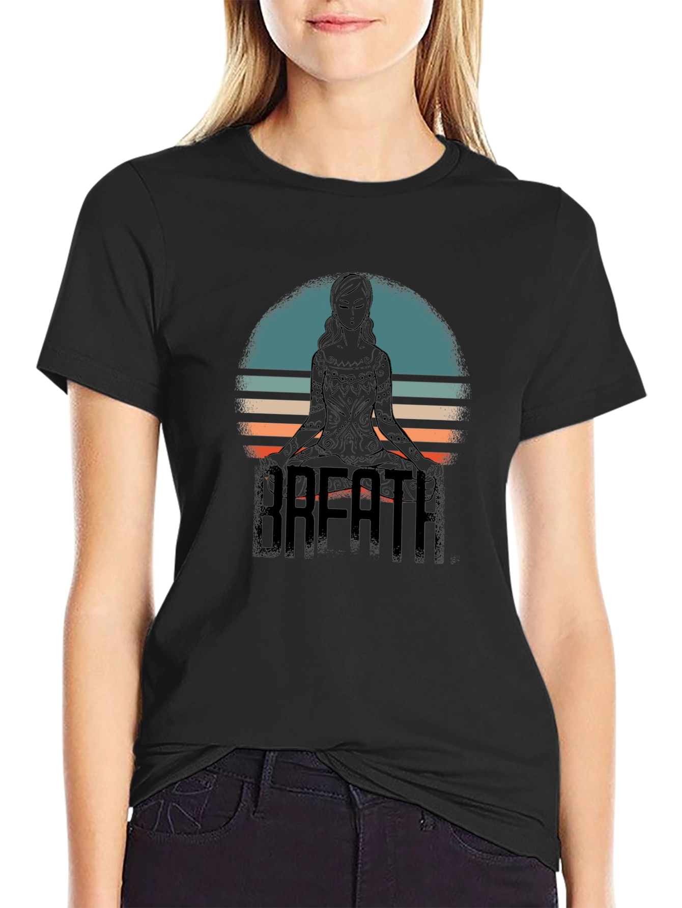 Breath Yoga Meditate Black Graphic Tee Shirt