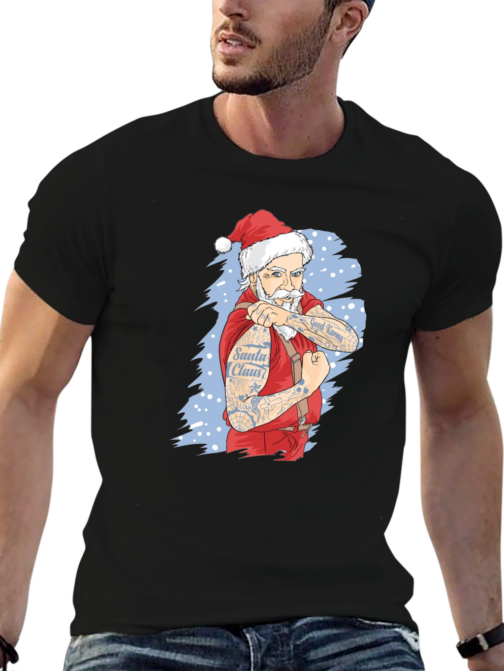 Tattooed Santa Claus Graphic Tee