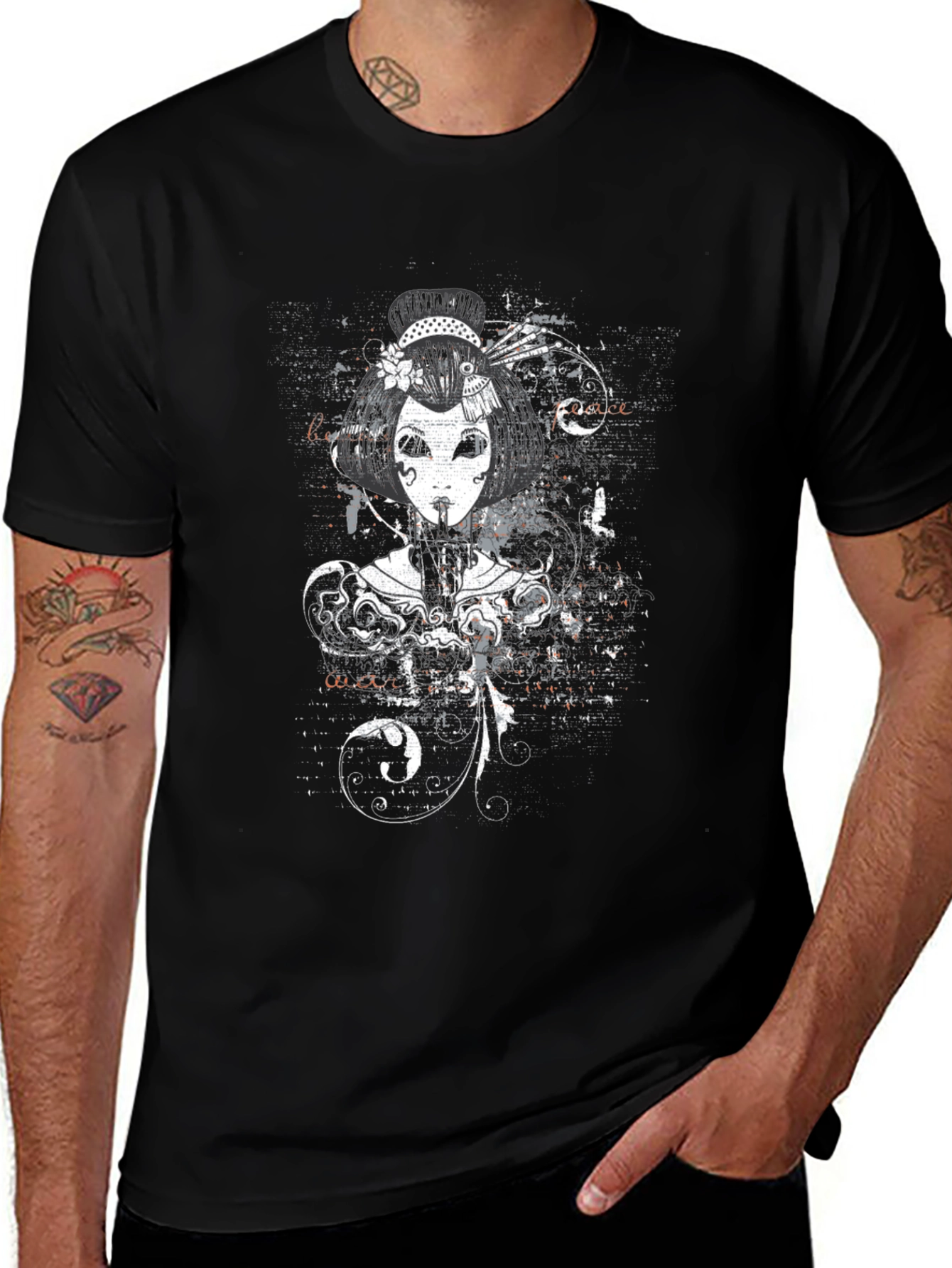 Geisha Graphic Print Black T-Shirt