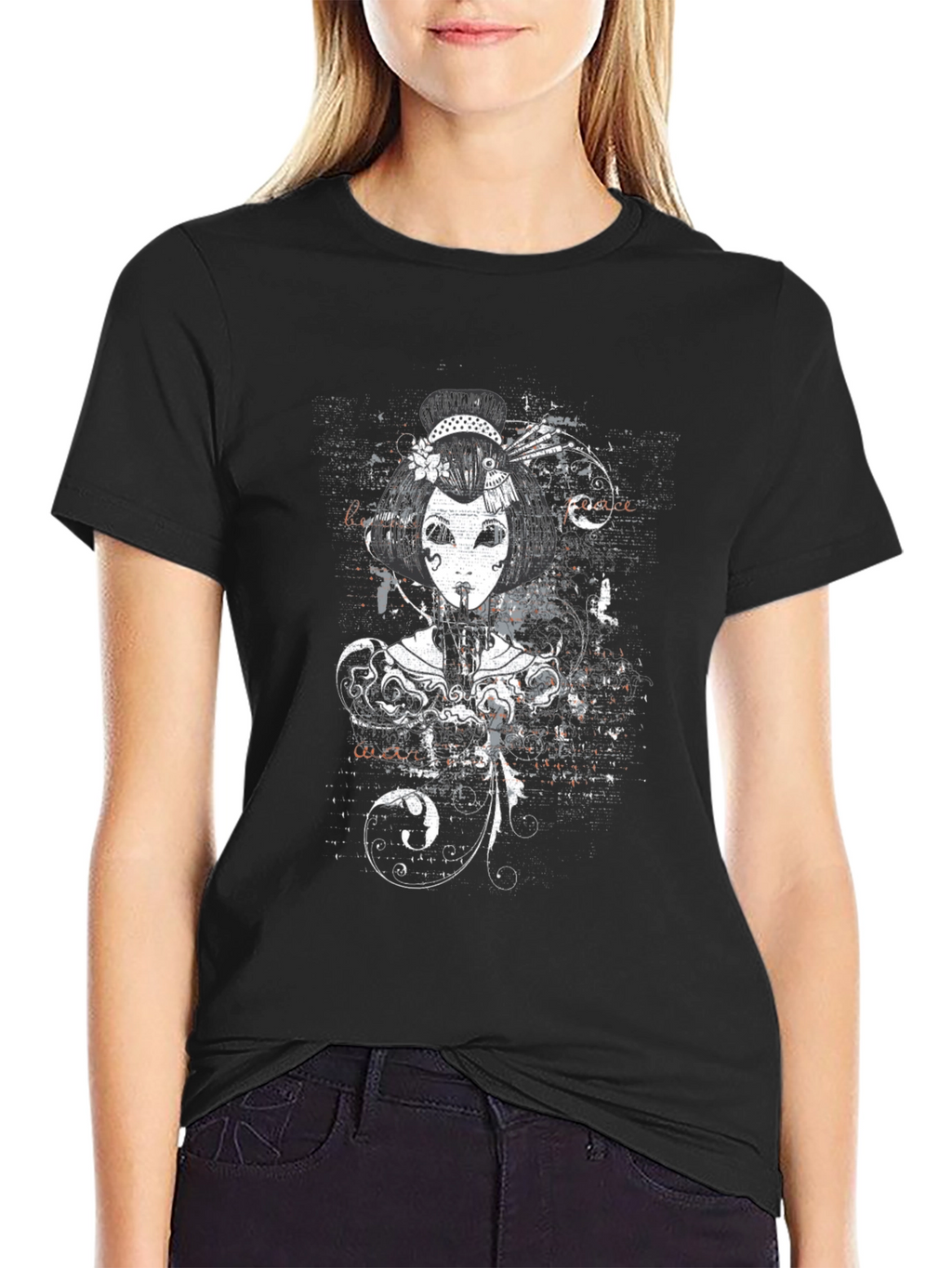 Geisha Graphic Print Black T-Shirt