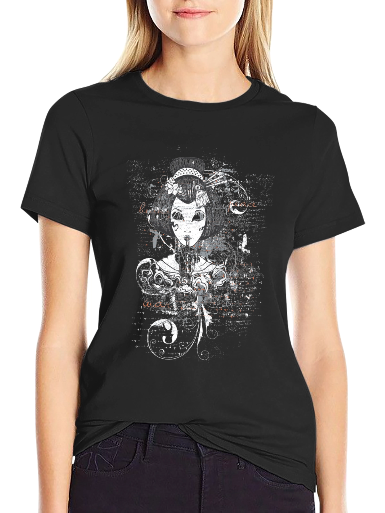 Geisha Graphic Print Black T-Shirt