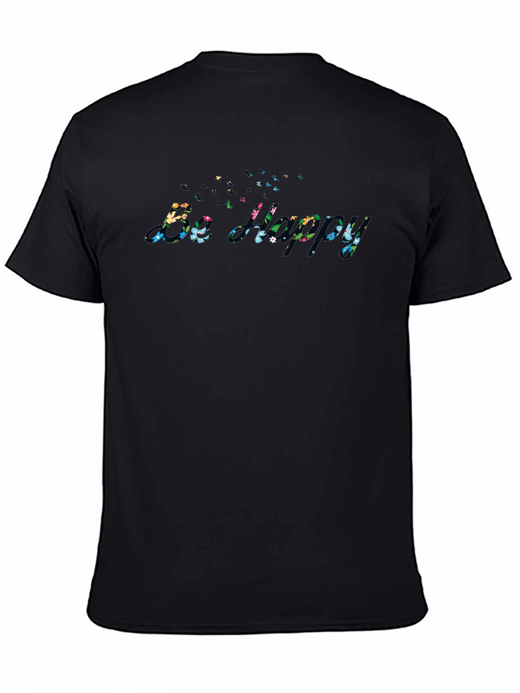 Floral Be Happy Black Graphic Tee